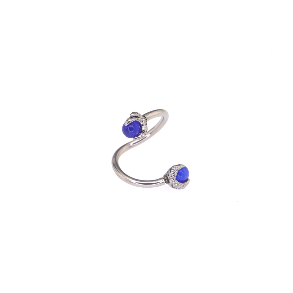 S-Shaped Dragon Claw Cat's Eye Internally Threaded Stainless Steel Lip Ring - S-Shaped Dragon Claw Cat's Eye Internally Threaded Stainless Steel Lip Ring - Purple / 8mm by CRUXJEWELRY