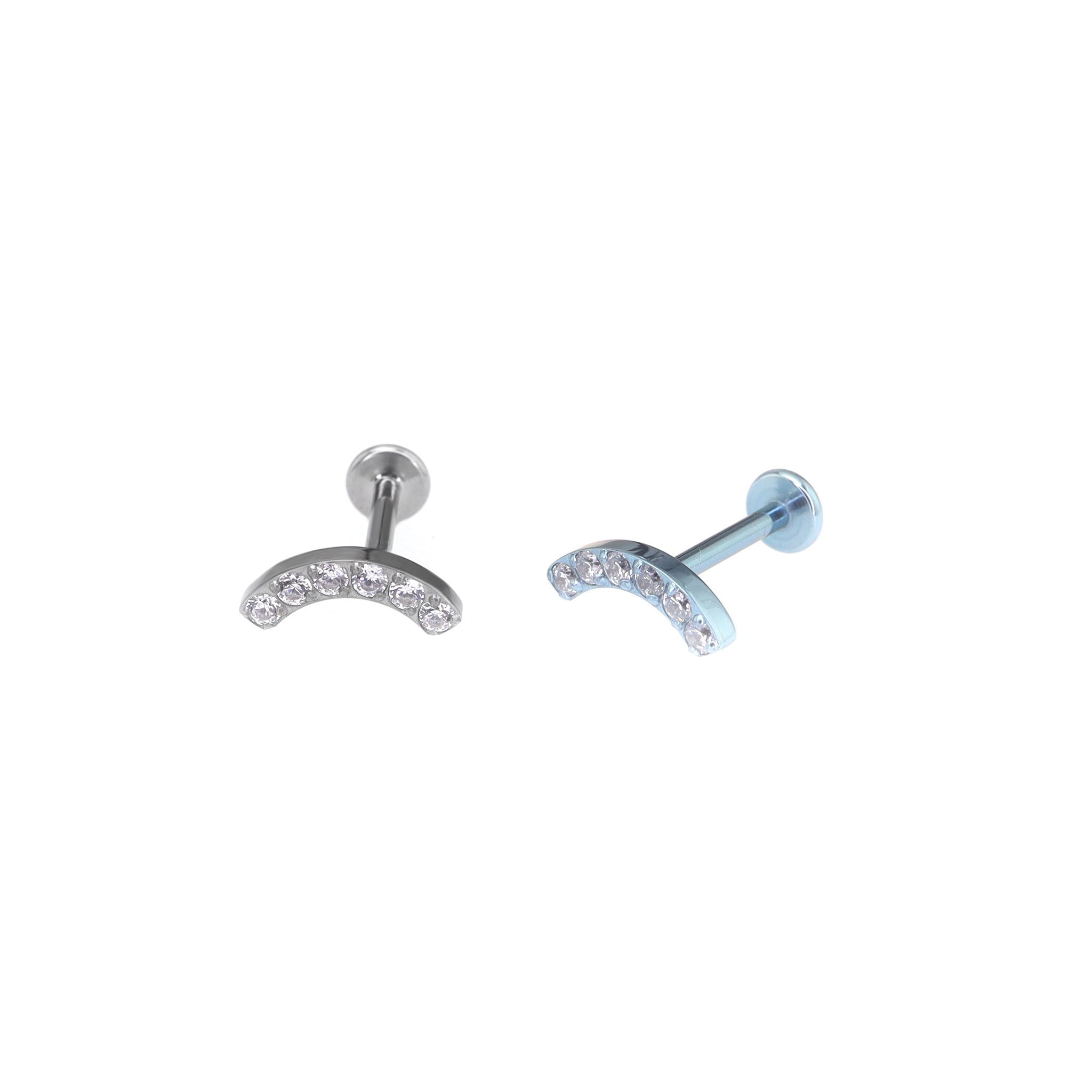 Silver Curved CZ Internally Threaded Titanium Studs - Silver Curved CZ Internally Threaded Titanium Studs - Blue / 6mm by CRUXJEWELRY