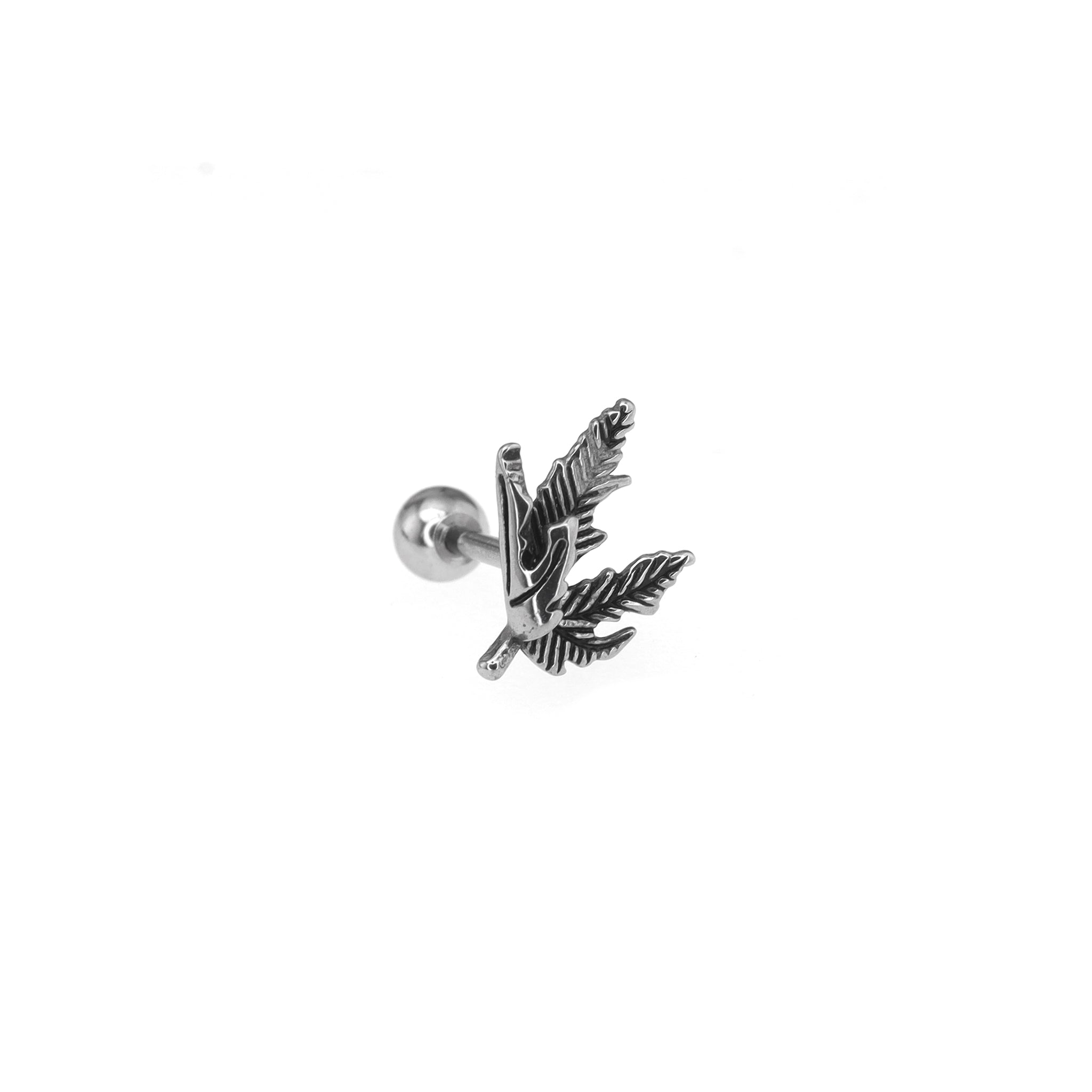 Maple Leaf External Thread Stainless Steel Ear Stud - Maple Leaf External Thread Stainless Steel Ear Stud - Single by CRUXJEWELRY