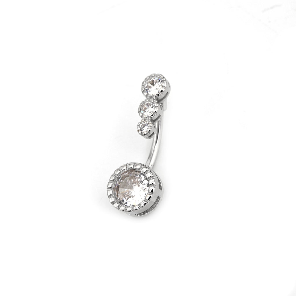Sterling Silver Vintage Navel Ring with Four-Zirconia - Sterling Silver Vintage Navel Ring with Four-Zirconia - 6 mm by CRUXJEWELRY