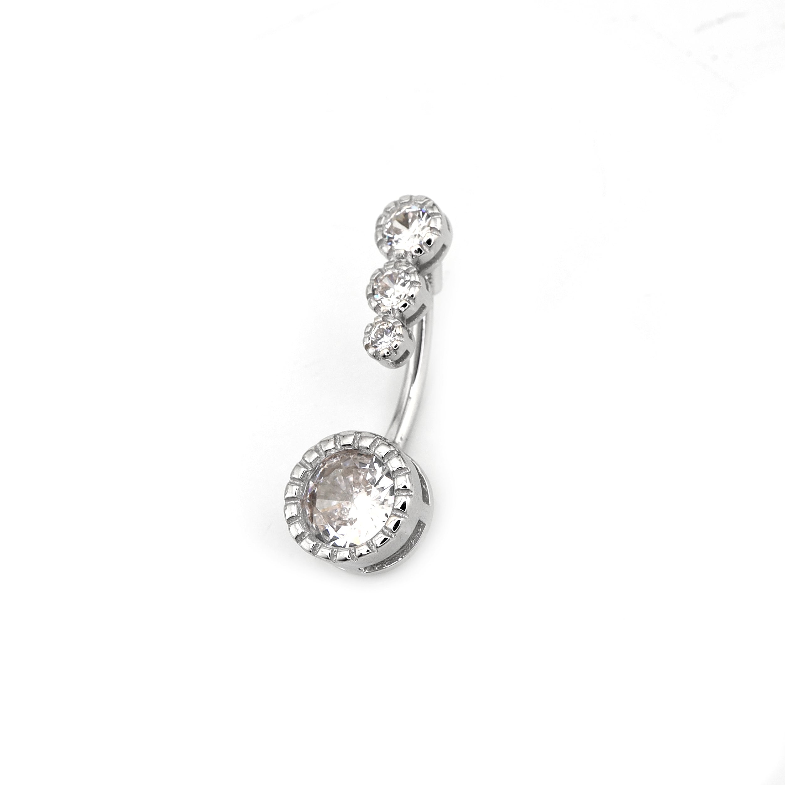 Sterling Silver Vintage Navel Ring with Four-Zirconia - Sterling Silver Vintage Navel Ring with Four-Zirconia - 6 mm by CRUXJEWELRY