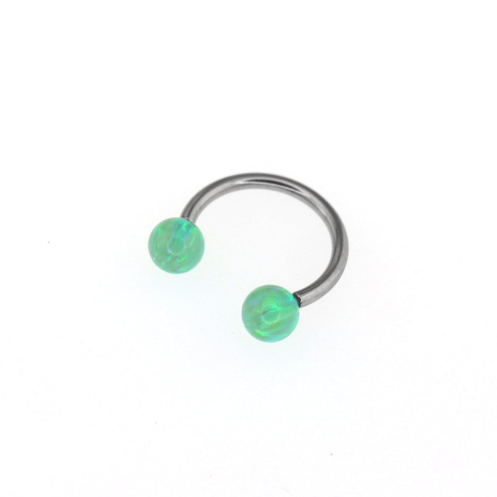 Opal Internally Threaded Titanium Horseshoe Ring - Opal Internally Threaded Titanium Horseshoe Ring - Green / 8mm by CRUXJEWELRY