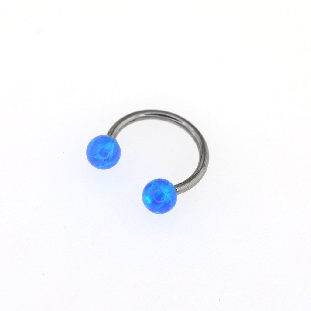 Opal Internally Threaded Titanium Horseshoe Ring - Opal Internally Threaded Titanium Horseshoe Ring - Misty Blue / 8mm by CRUXJEWELRY