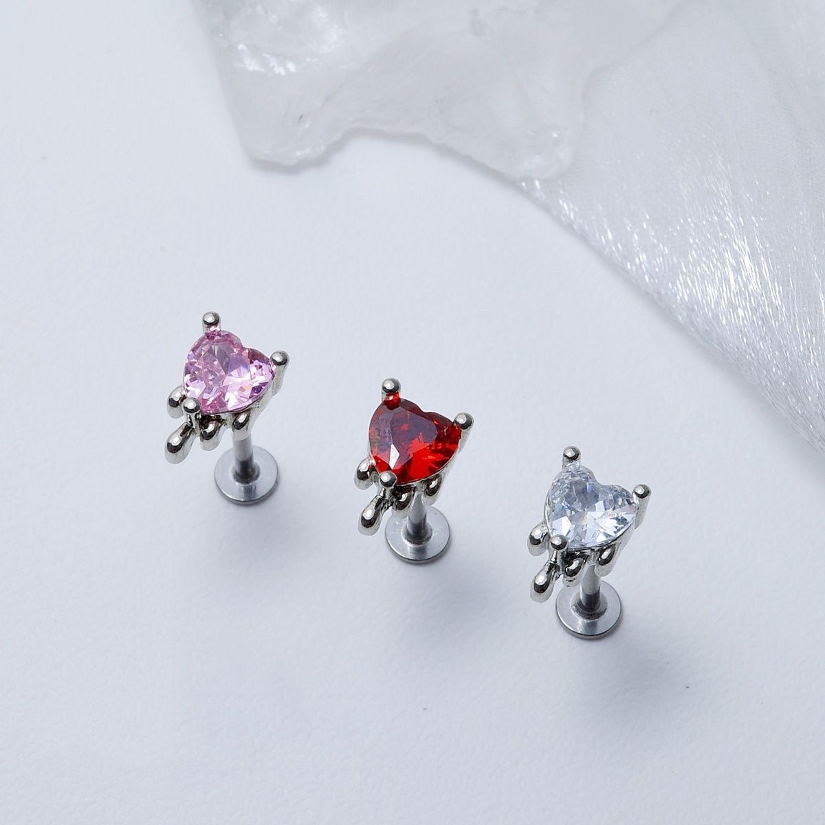 Liquid Metal CZ Heart Stud - Dainty Molten Cartilage Earring