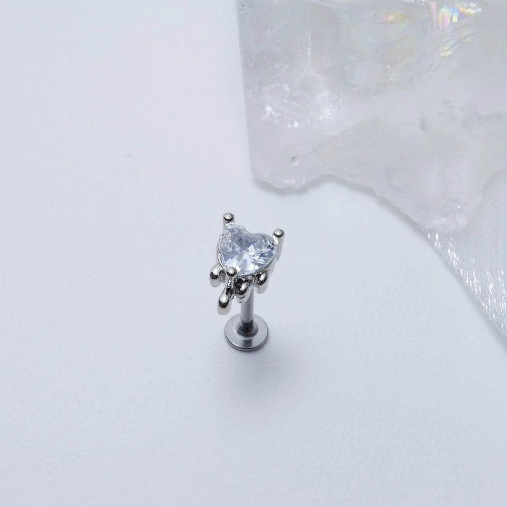 Liquid Metal CZ Heart Stud - Dainty Molten Cartilage Earring