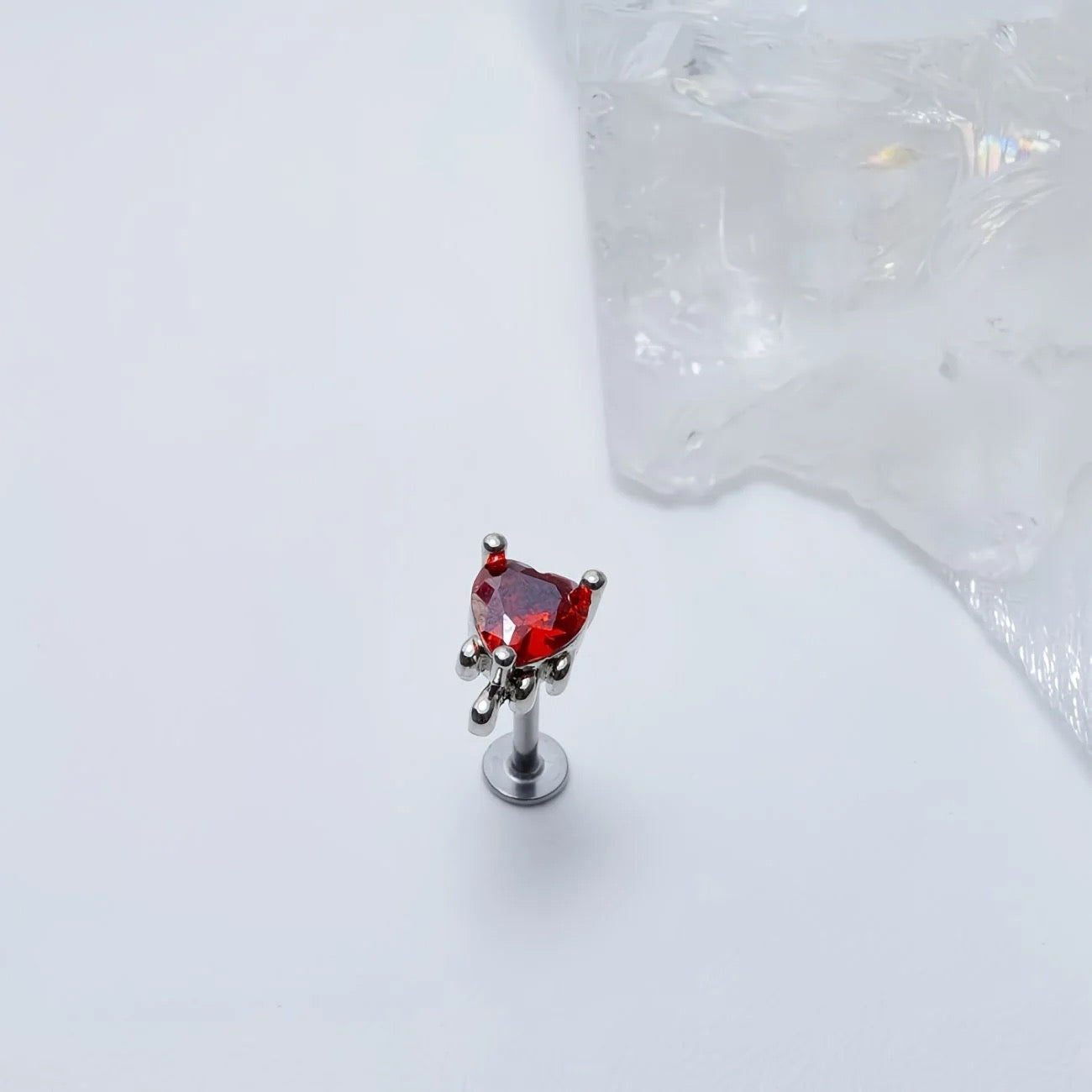 Liquid Metal CZ Heart Stud - Dainty Molten Cartilage Earring