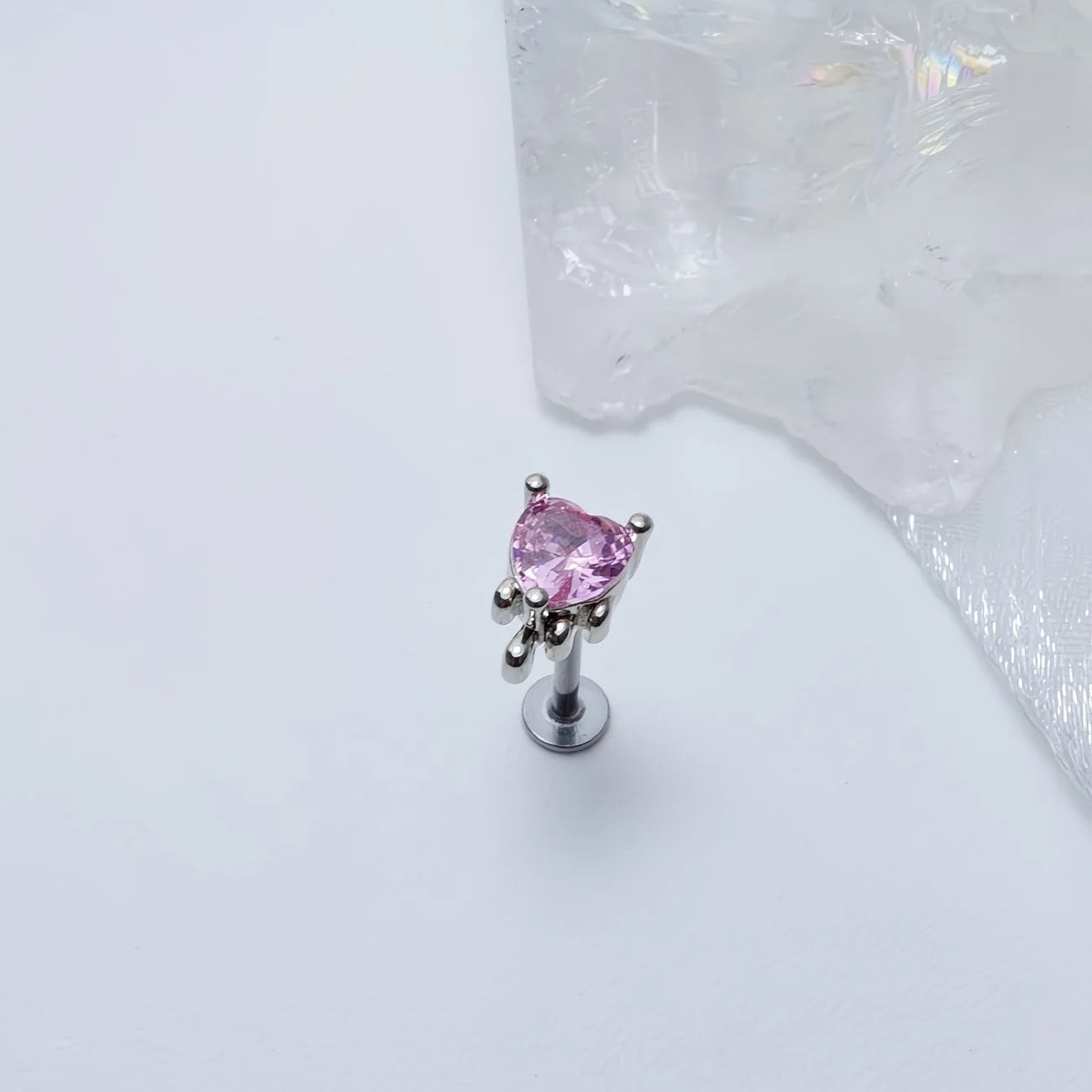 Liquid Metal CZ Heart Stud - Dainty Molten Cartilage Earring