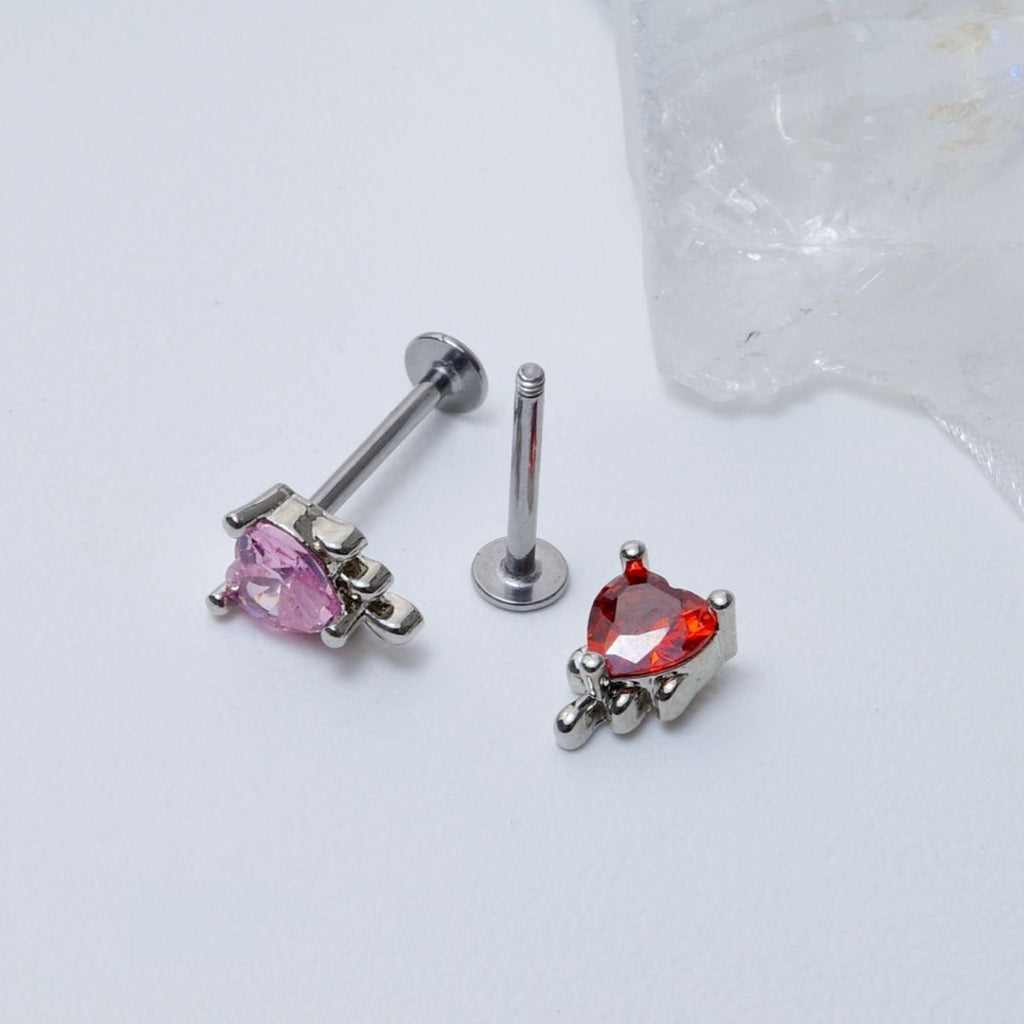 Liquid Metal CZ Heart Stud - Dainty Molten Cartilage Earring