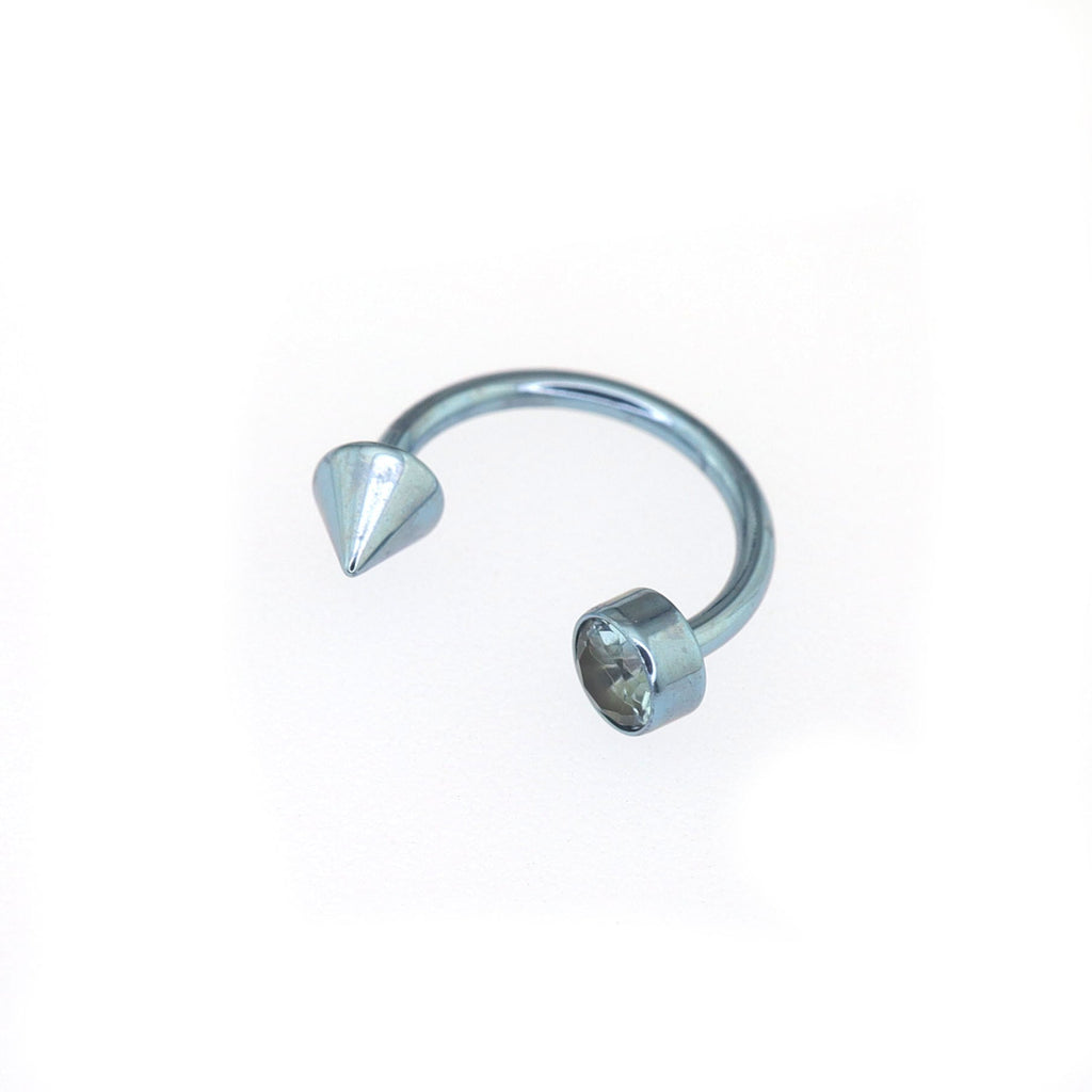 Round CZ spike Titanium Horseshoe Ring - Round CZ spike Titanium Horseshoe Ring - Light Blue / 8mm by CRUXJEWELRY