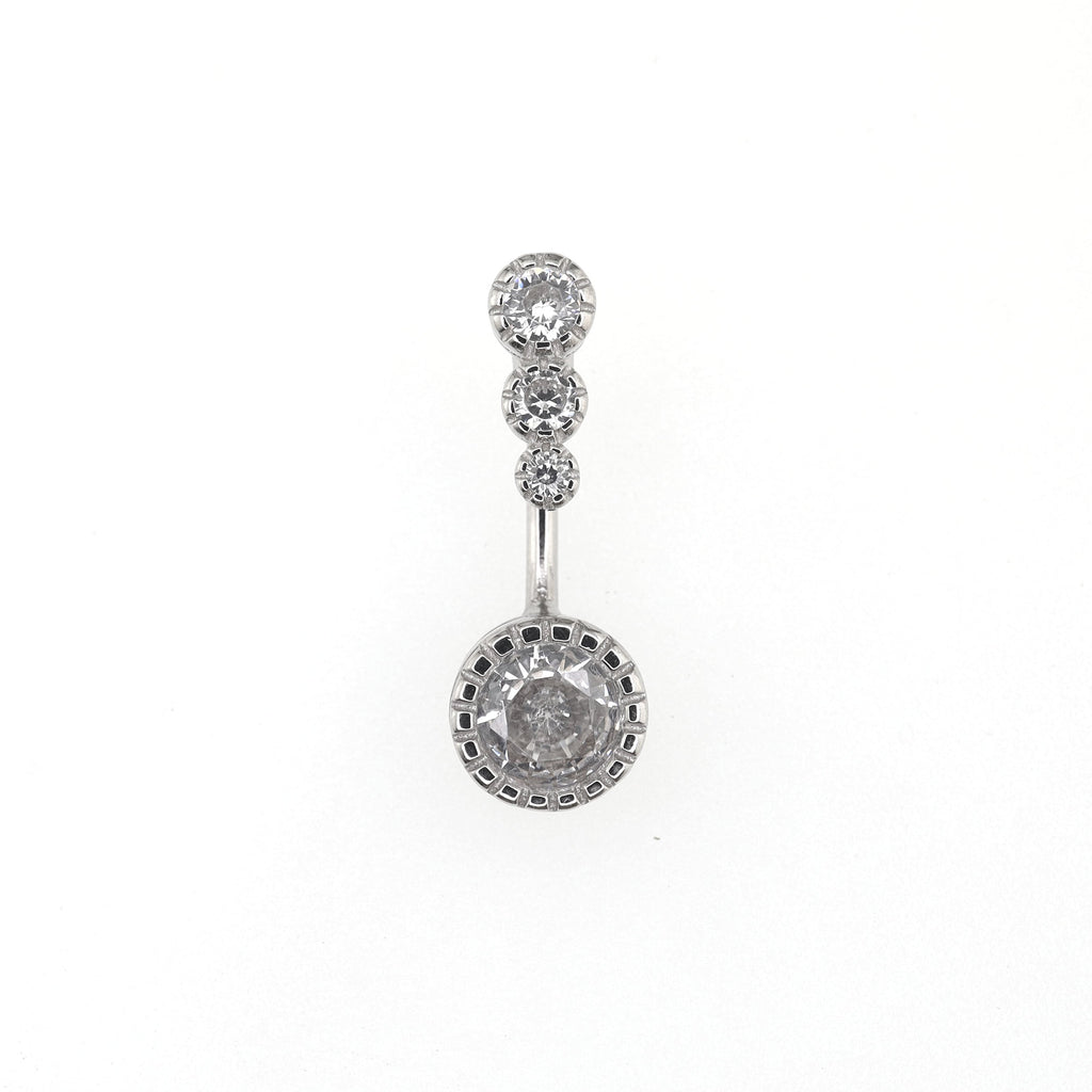 Sterling Silver Vintage Navel Ring with Four-Zirconia - Sterling Silver Vintage Navel Ring with Four-Zirconia - 6 mm by CRUXJEWELRY