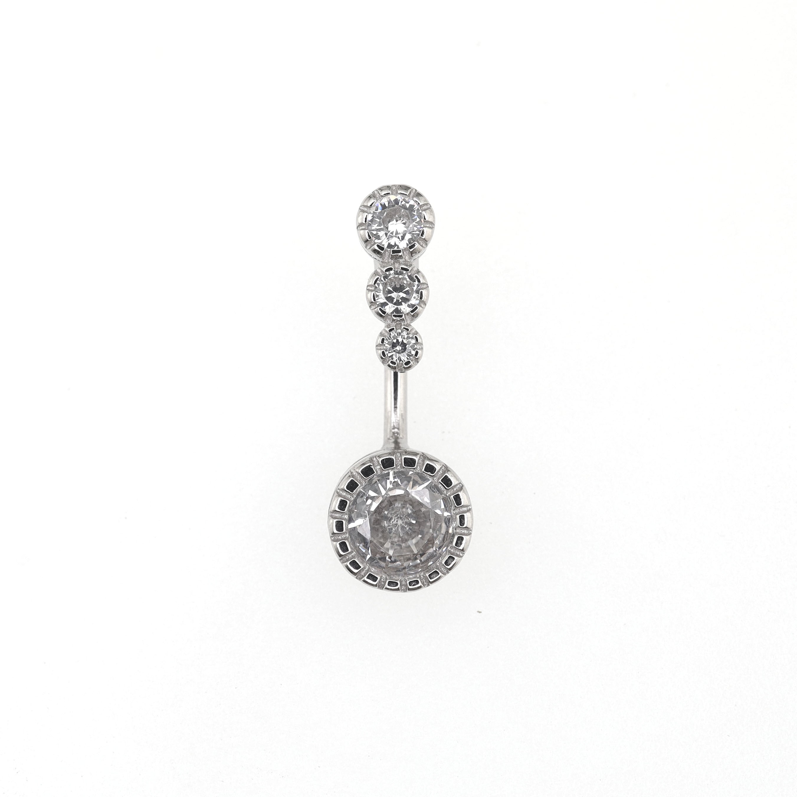 Sterling Silver Vintage Navel Ring with Four-Zirconia - Sterling Silver Vintage Navel Ring with Four-Zirconia - 6 mm by CRUXJEWELRY