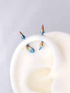 Titanium Rainbow Wing & Lightning Bolt Piercing | Spiked Straight Barbell | Cartilage Helix Rook Earring