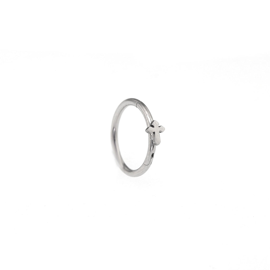 Gothic Cross Stainless Steel Segment Hoop - Gothic Cross Stainless Steel Segment Hoop - 8 mm by CRUXJEWELRY