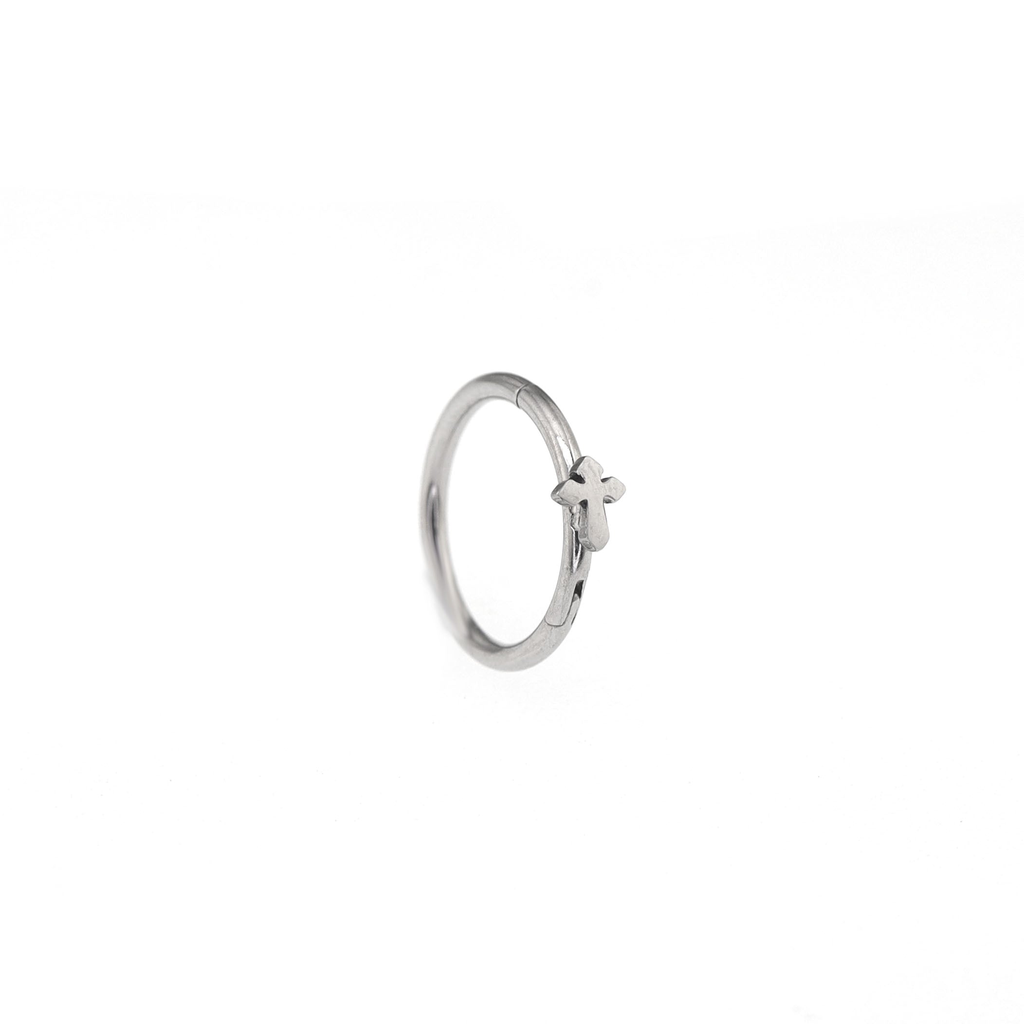 Gothic Cross Stainless Steel Segment Hoop - Gothic Cross Stainless Steel Segment Hoop - 8 mm by CRUXJEWELRY