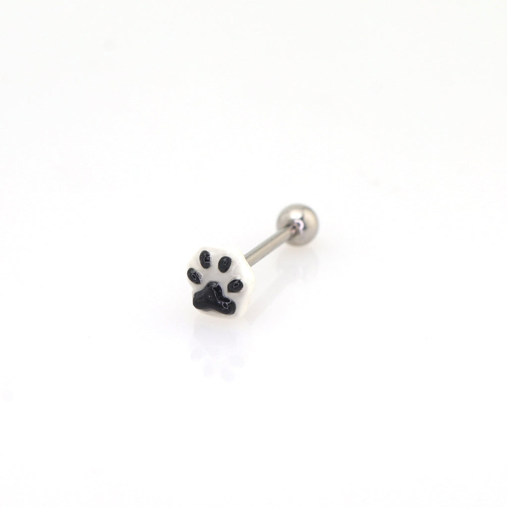 Resin Pink & Black Paw Print tongue stud - Resin Pink & Black Paw Print tongue stud - black-pink-1 / 12 mm / 1.2mm/16G by CRUXJEWELRY