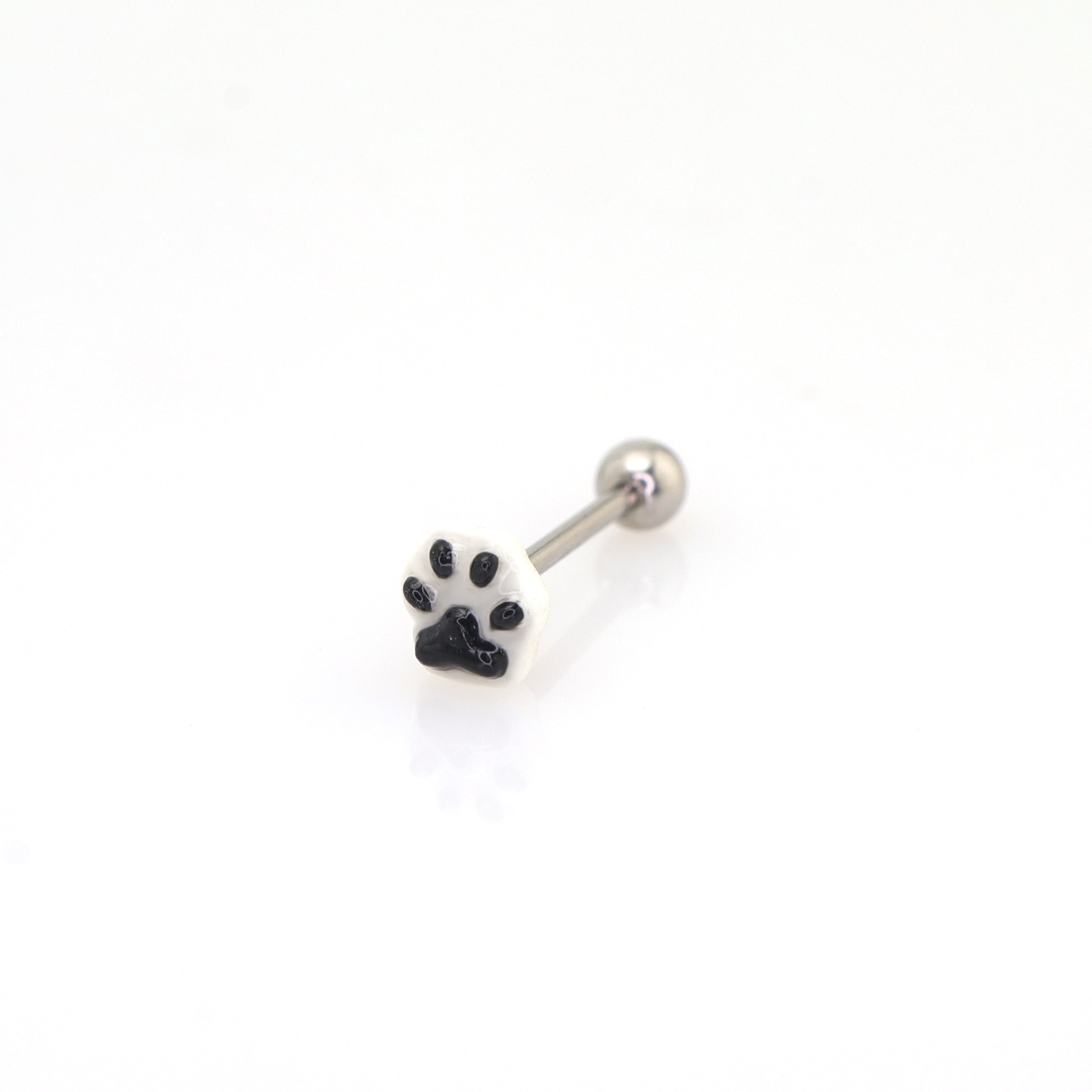 Resin Pink & Black Paw Print tongue stud - Resin Pink & Black Paw Print tongue stud - black-pink-1 / 12 mm / 1.2mm/16G by CRUXJEWELRY
