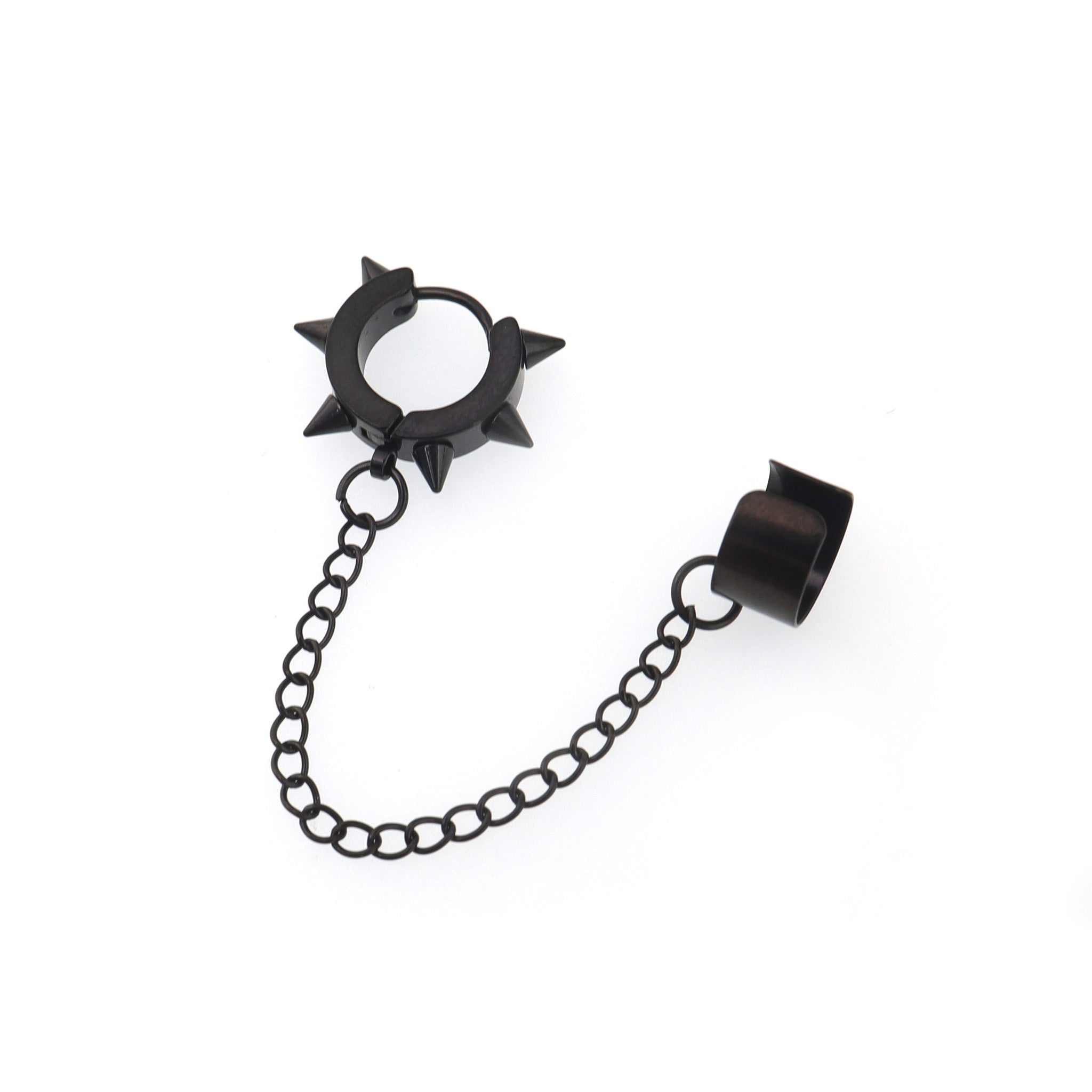 Black Six-Spike Chain Ear Clips - Black Six-Spike Chain Ear Clips - Chain by CRUXJEWELRY