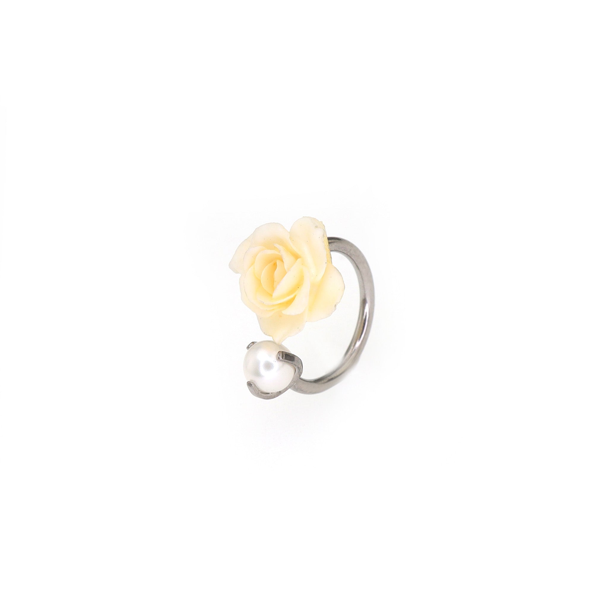 Openwork Rose & Pearl Chain stainless steel Earrings - Openwork Rose & Pearl Chain stainless steel Earrings - Horseshoe Ring by CRUXJEWELRY