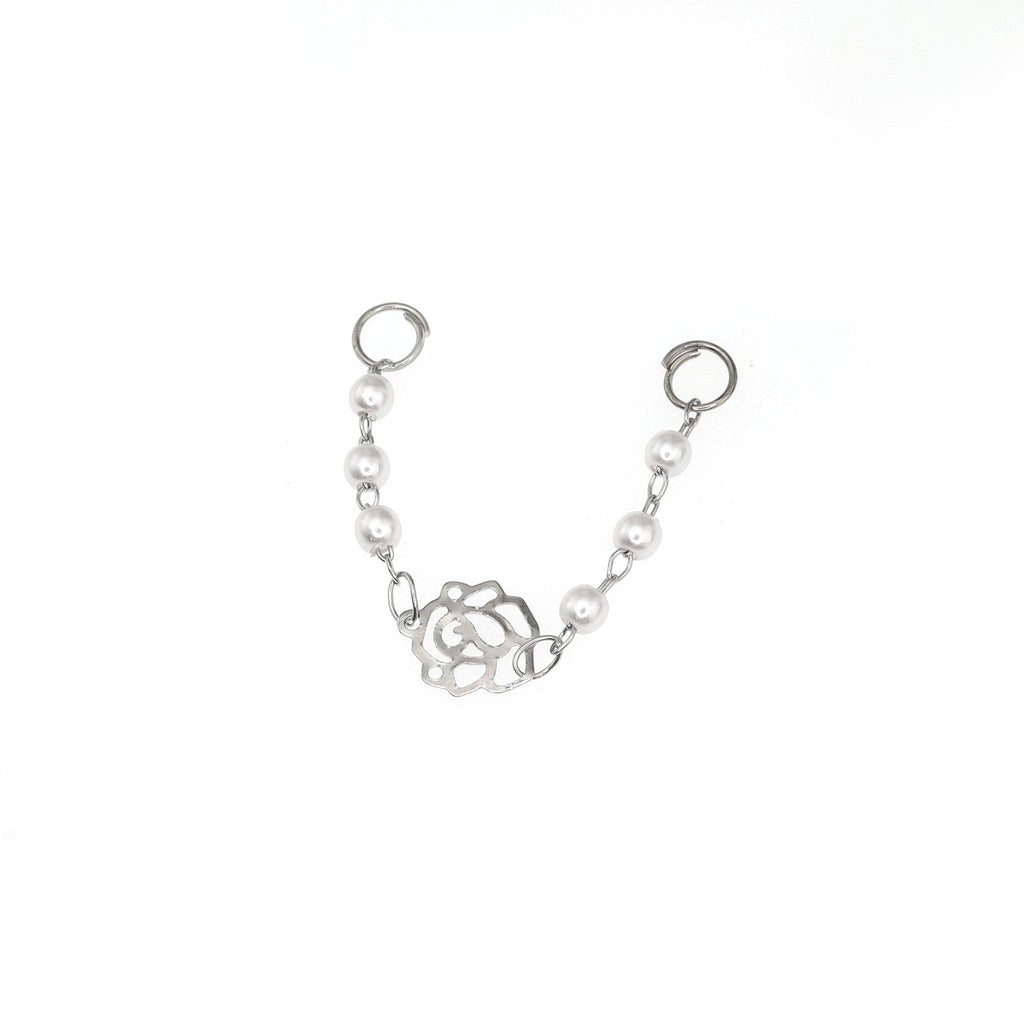 Openwork Rose & Pearl Chain stainless steel Earrings - Openwork Rose & Pearl Chain stainless steel Earrings - Chain by CRUXJEWELRY