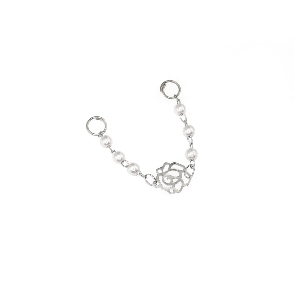 Openwork Rose & Pearl Chain stainless steel Earrings - Openwork Rose & Pearl Chain stainless steel Earrings - Chain by CRUXJEWELRY