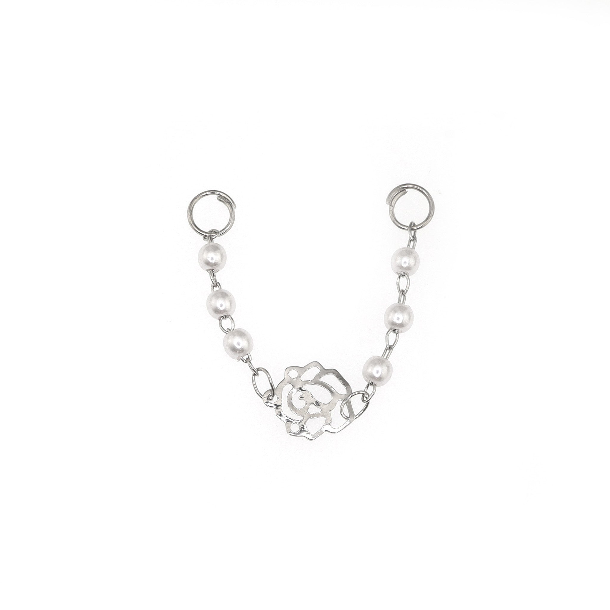 Openwork Rose & Pearl Chain stainless steel Earrings - Openwork Rose & Pearl Chain stainless steel Earrings - Chain by CRUXJEWELRY