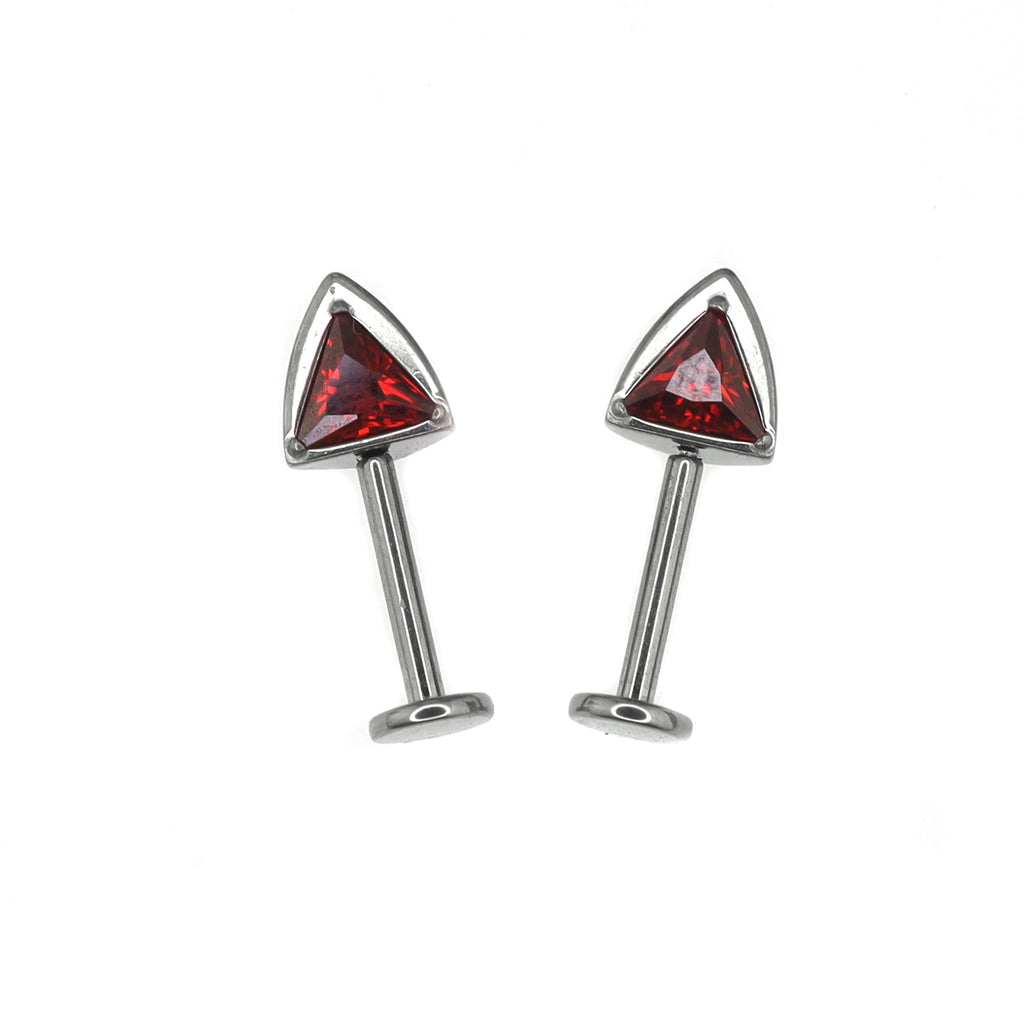 Paws & Purrs - PAIR OF Cat Ear CZ Internally Threaded Titanium Ear Stud - Paws & Purrs - PAIR OF Cat Ear CZ Internally Threaded Titanium Ear Stud - Red / 6mm by CRUXJEWELRY