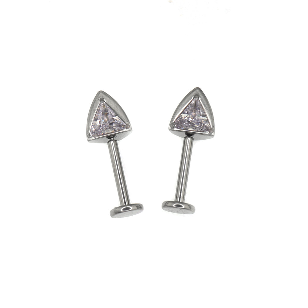 Paws & Purrs - PAIR OF Cat Ear CZ Internally Threaded Titanium Ear Stud - Paws & Purrs - PAIR OF Cat Ear CZ Internally Threaded Titanium Ear Stud - Radiant White / 6mm by CRUXJEWELRY