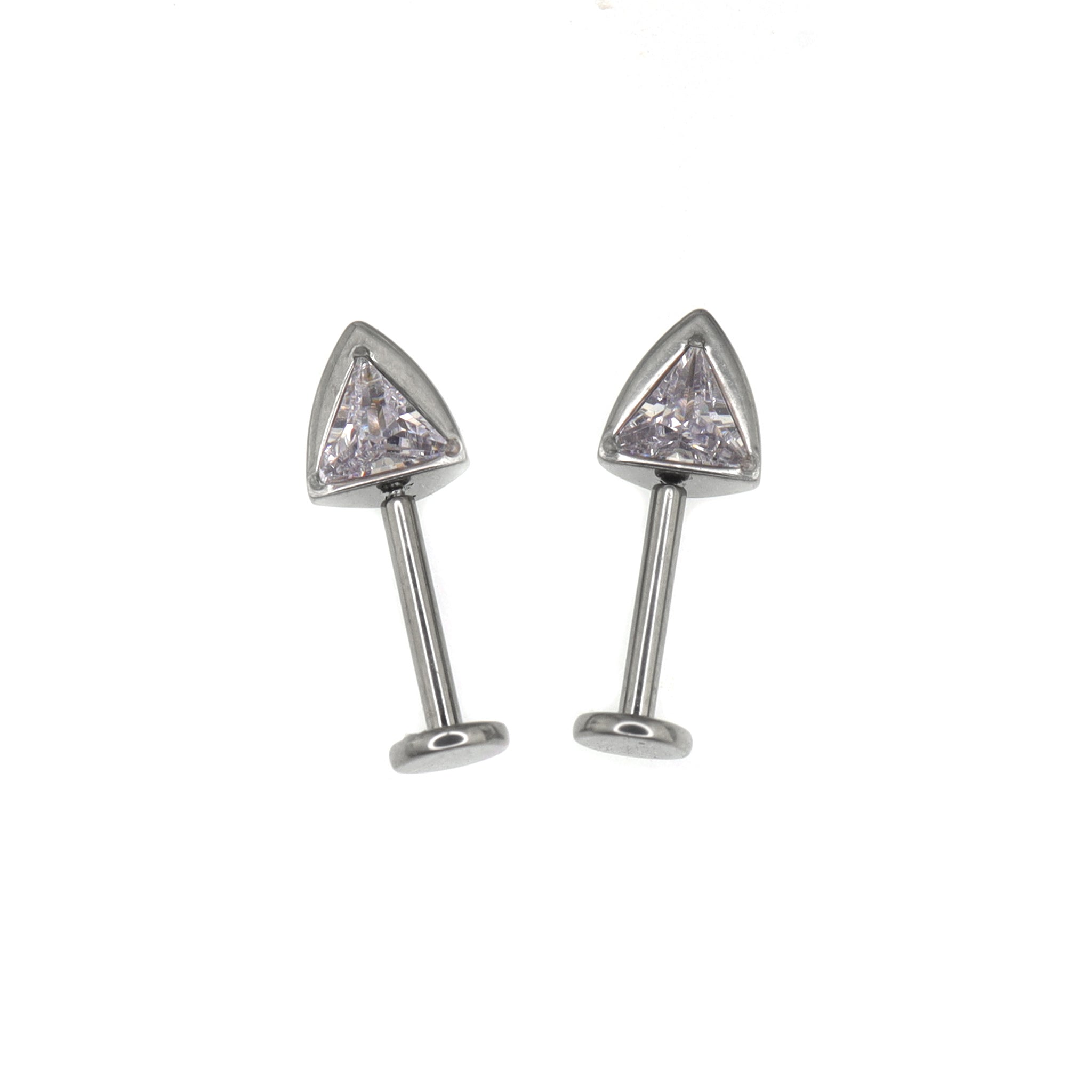 Paws & Purrs - PAIR OF Cat Ear CZ Internally Threaded Titanium Ear Stud - Paws & Purrs - PAIR OF Cat Ear CZ Internally Threaded Titanium Ear Stud - Radiant White / 6mm by CRUXJEWELRY