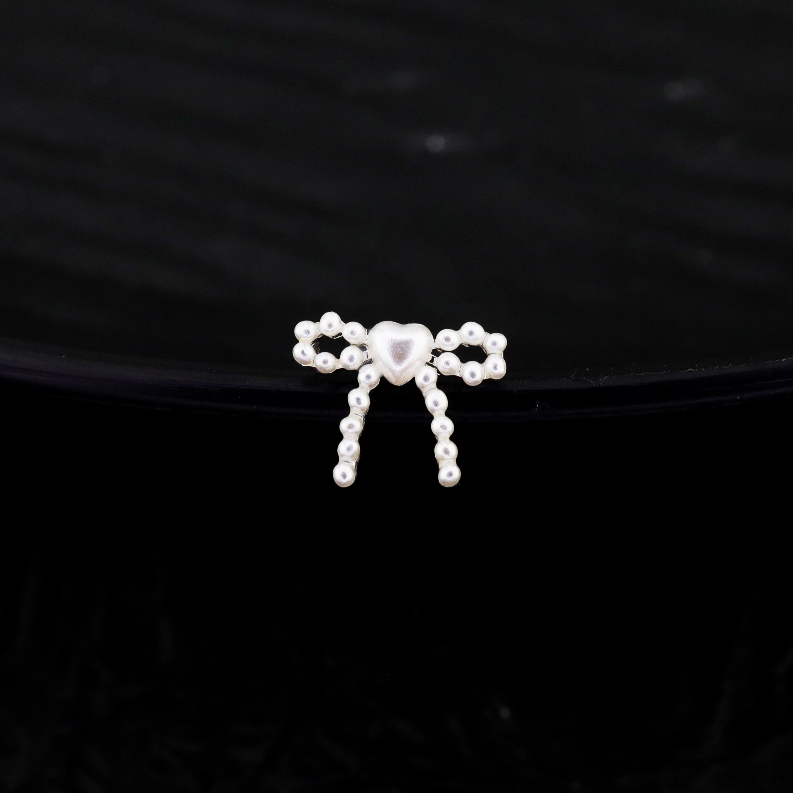 Heart Pearl Bow Stainless Steel Ear Studs - Heart Pearl Bow Stainless Steel Ear Studs - White / Single / 6mm by CRUXJEWELRY
