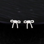 Heart Pearl Bow Stainless Steel Ear Studs - Heart Pearl Bow Stainless Steel Ear Studs - White / Single / 6mm by CRUXJEWELRY