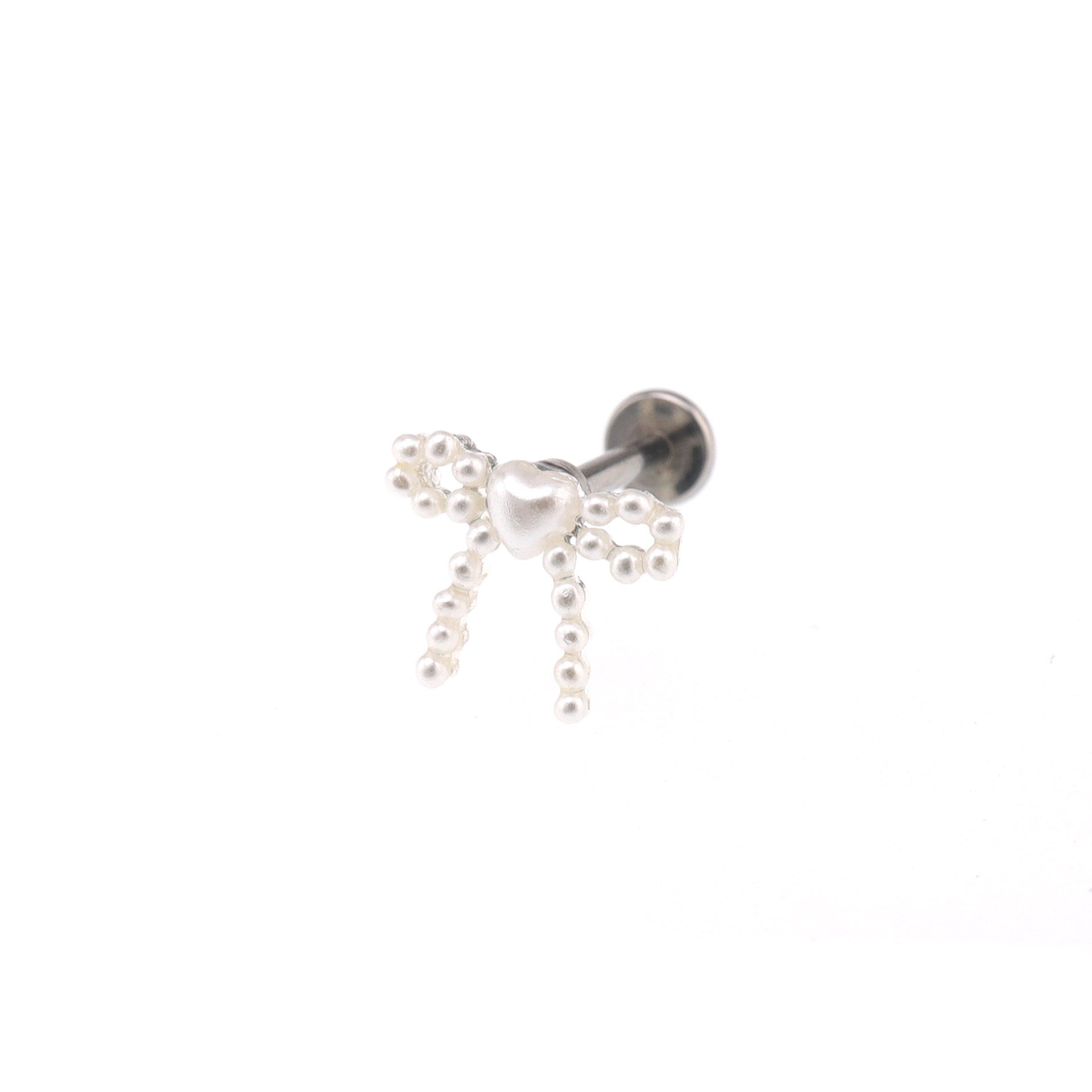 Heart Pearl Bow Stainless Steel Ear Studs - Heart Pearl Bow Stainless Steel Ear Studs - White / Single / 6mm by CRUXJEWELRY