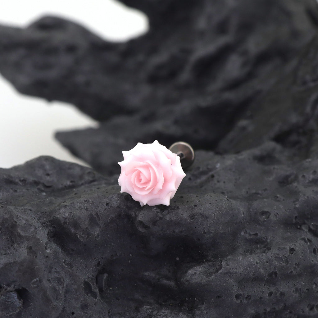 Butterfly Floral Earrings Rose Pink Cartilage & Helix Look - Butterfly Floral Earrings Rose Pink Cartilage & Helix Look - Rose Stud by CRUXJEWELRY