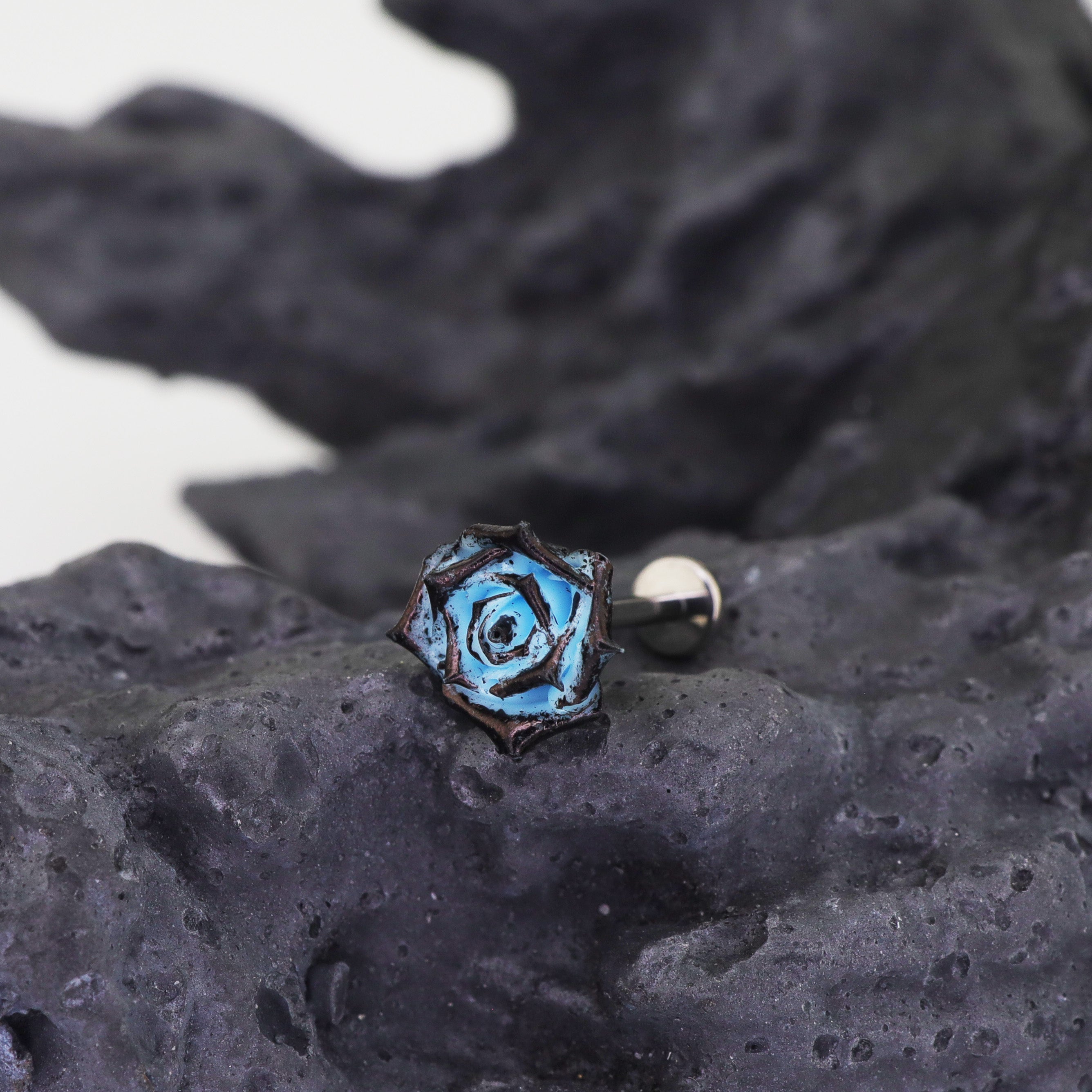 Butterfly Floral Whisper Rose Blue Cartilage & Helix Look - Butterfly Floral Whisper Rose Blue Cartilage & Helix Look - Rose Stud by CRUXJEWELRY