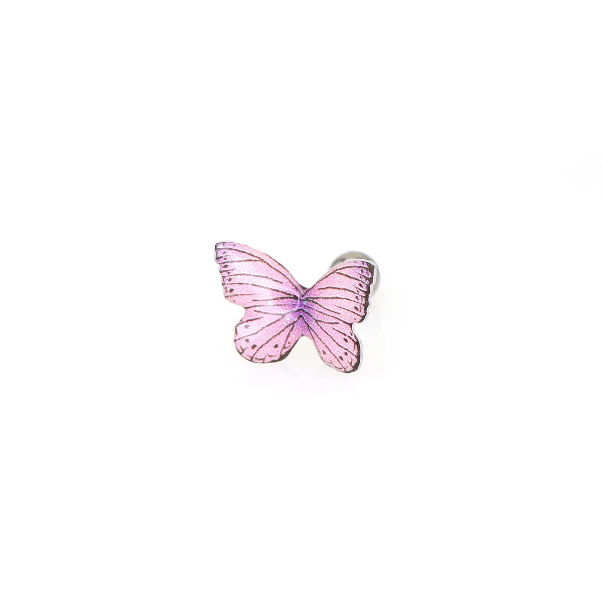 Pair Of 3D Pink Gradient Resin Butterfly Stainless Steel Ear Studs - Pair Of 3D Pink Gradient Resin Butterfly Stainless Steel Ear Studs - 0.8mm/20G by CRUXJEWELRY