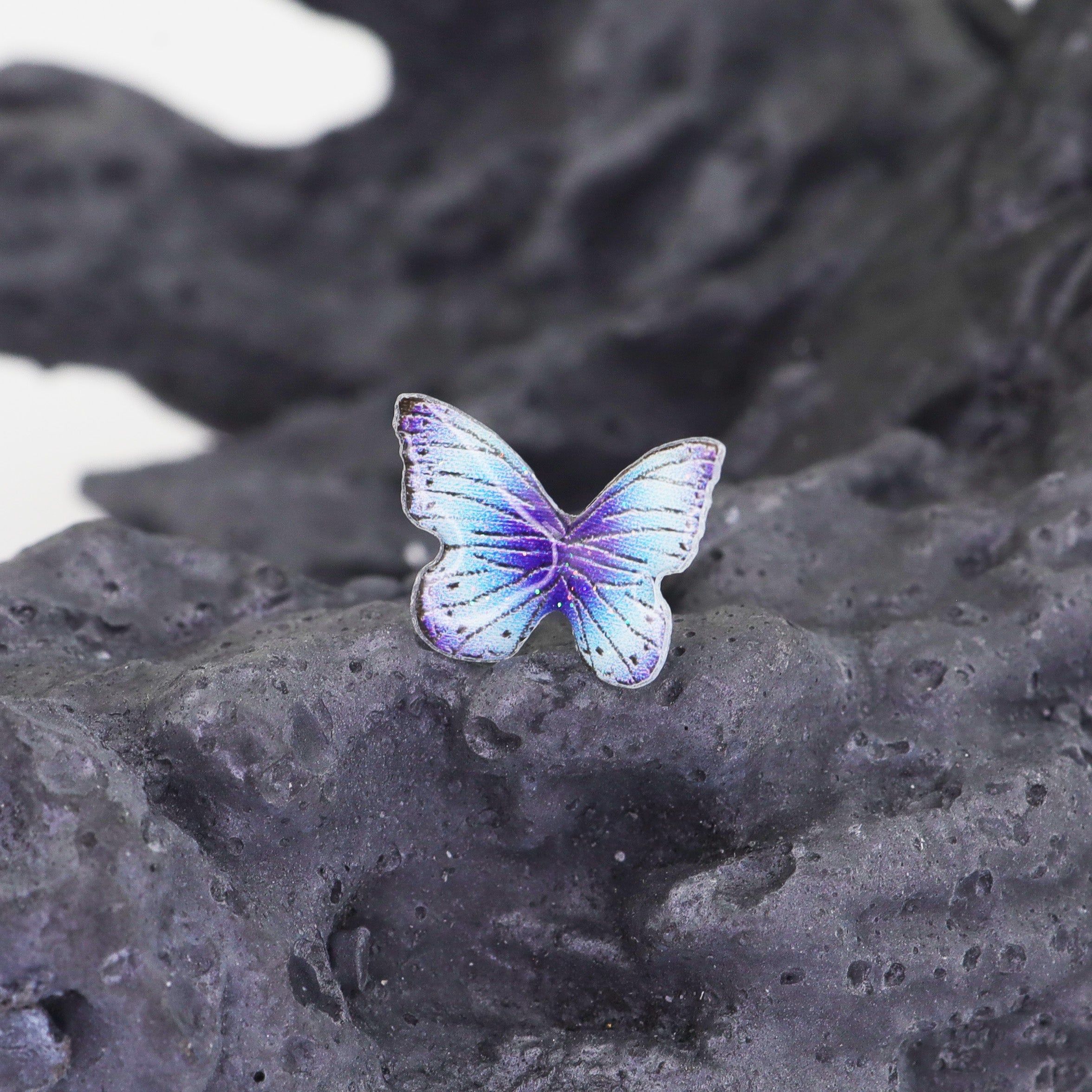 Butterfly Floral Whisper Rose Blue Cartilage & Helix Look - Butterfly Floral Whisper Rose Blue Cartilage & Helix Look - Butterfly by CRUXJEWELRY