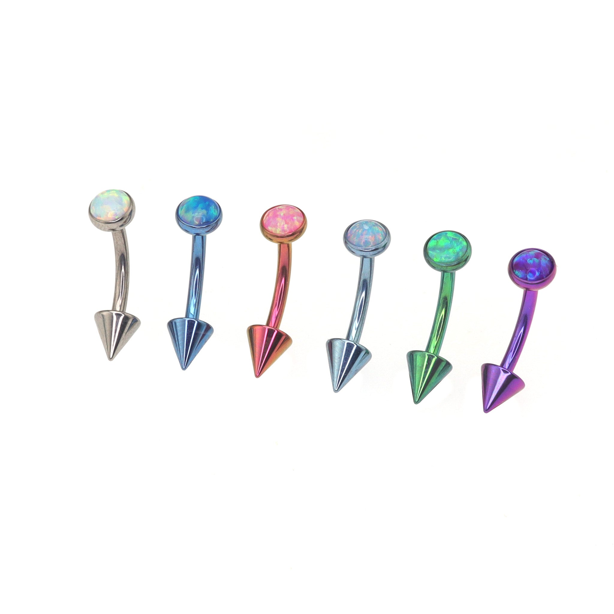 Rainbow Opal Spike Titanium Rook Jewelry - Rainbow Opal Spike Titanium Rook Jewelry - ocean-blue / 6mm by CRUXJEWELRY