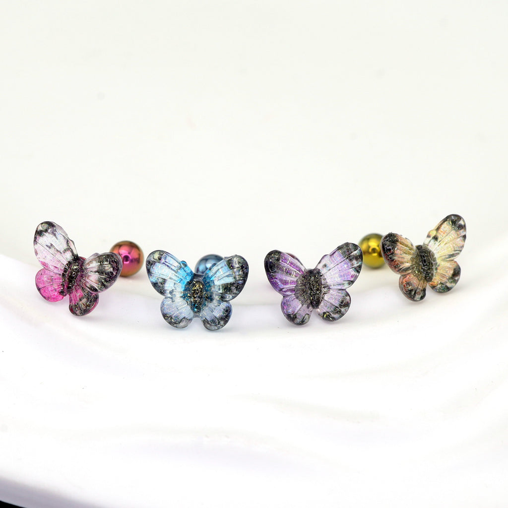 Translucent Gradient Butterfly Titanium Ear Studs - Translucent Gradient Butterfly Titanium Ear Studs - Yellow / Single by CRUXJEWELRY