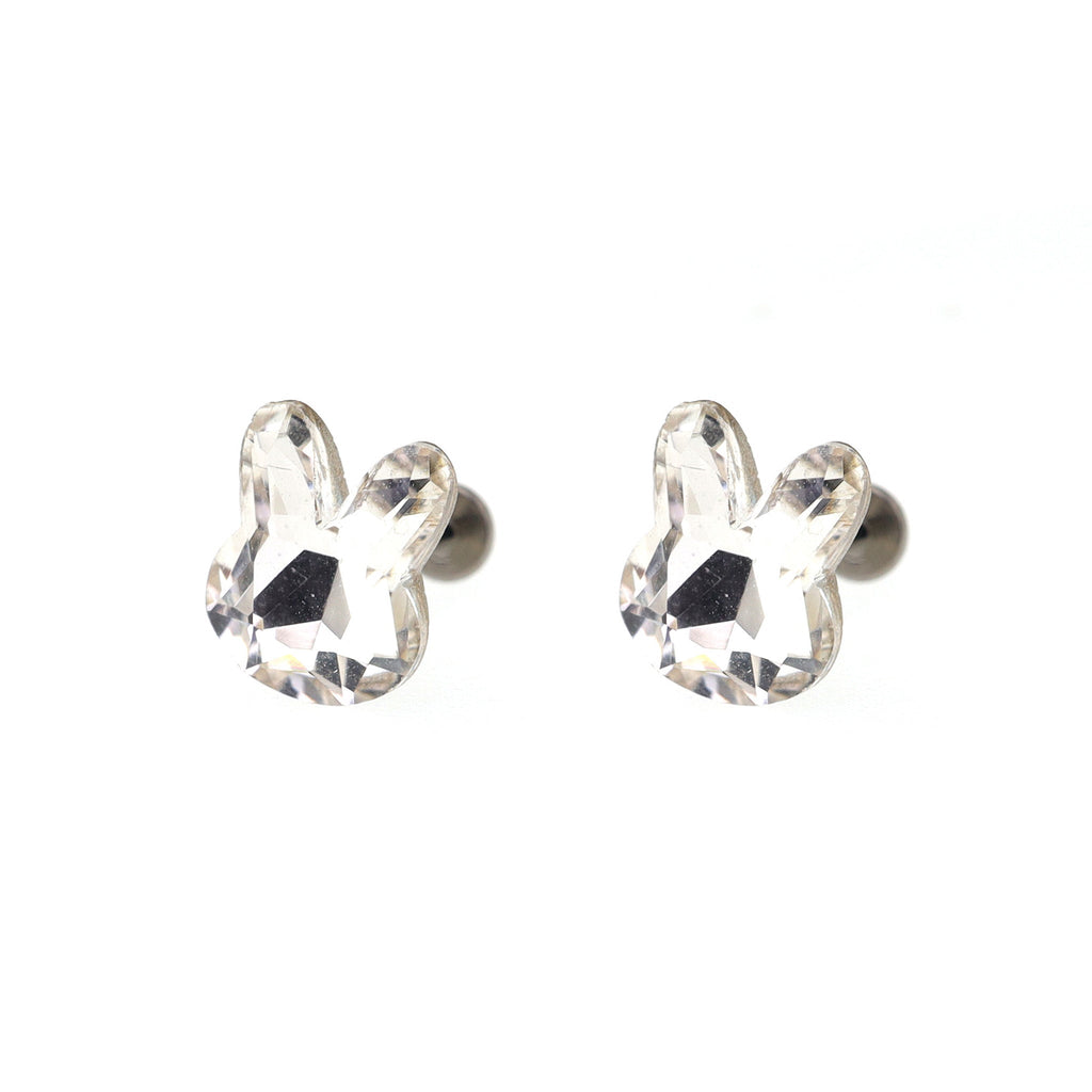 Pink & White Bunny Internally Threaded Titanium Studs - Pink & White Bunny Internally Threaded Titanium Studs - White / Set / 5mm by CRUXJEWELRY