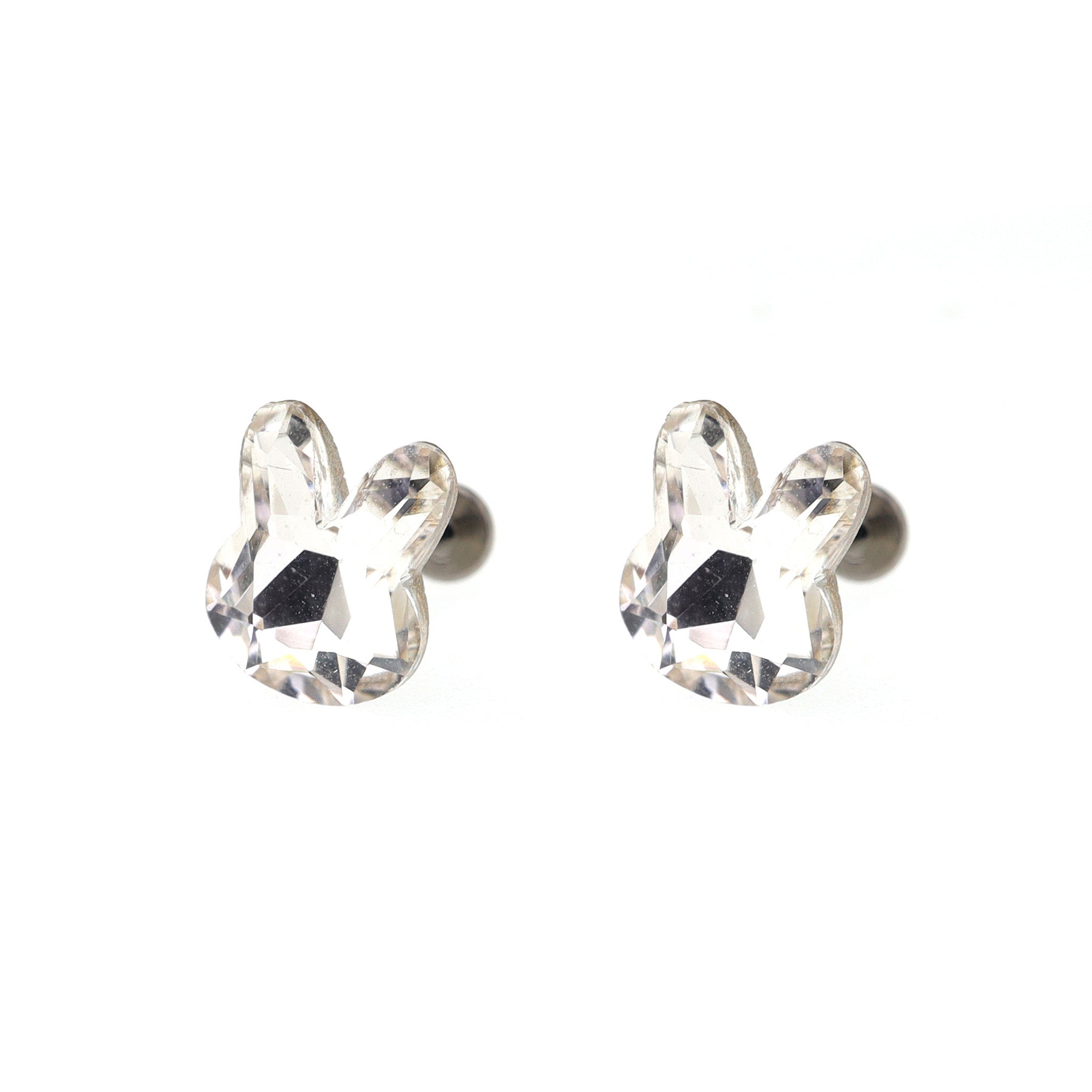 Pink & White Bunny Internally Threaded Titanium Studs - Pink & White Bunny Internally Threaded Titanium Studs - White / Set / 5mm by CRUXJEWELRY