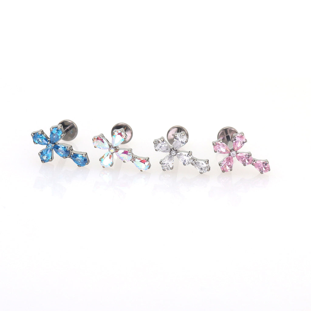 CZ Cross Internally Threaded Titanium Studs - CZ Cross Internally Threaded Titanium Studs - White / 6mm by CRUXJEWELRY