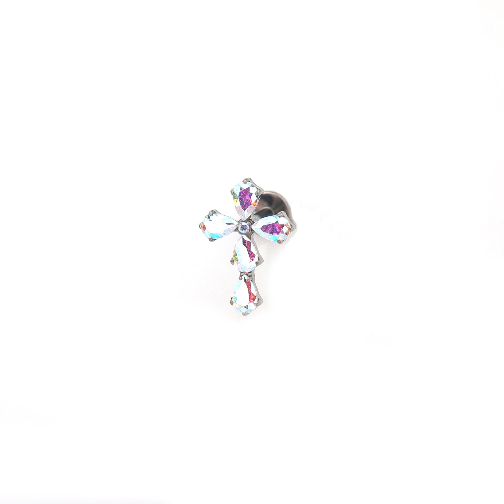 CZ Cross Internally Threaded Titanium Studs - CZ Cross Internally Threaded Titanium Studs - AB Coating / 6mm by CRUXJEWELRY