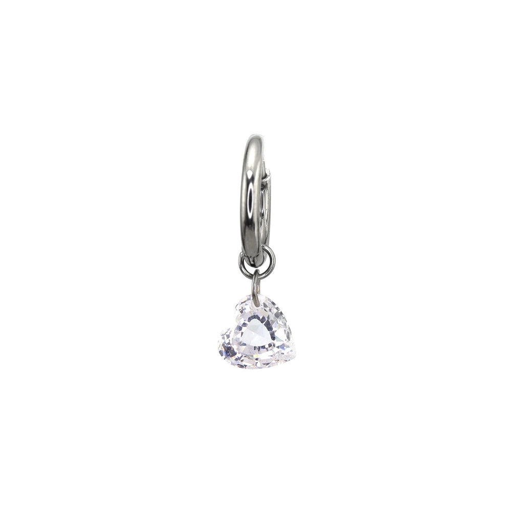 Rainbow Heart CZ Pendant Stainless steel Earrings - Rainbow Heart CZ Pendant Stainless steel Earrings - Pink / Single by CRUXJEWELRY