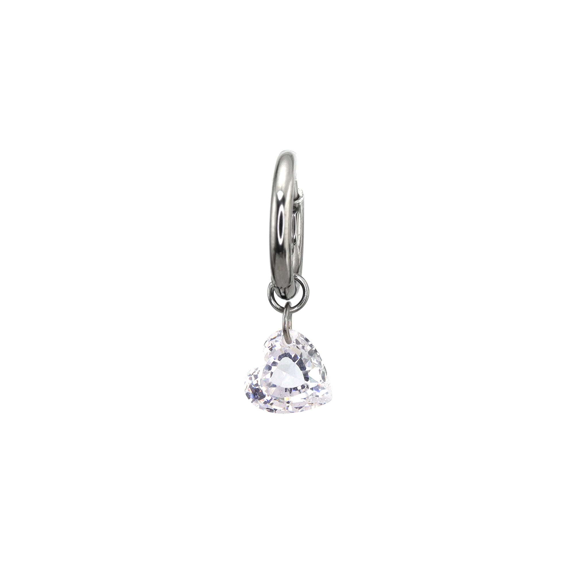 Rainbow Heart CZ Pendant Stainless steel Earrings - Rainbow Heart CZ Pendant Stainless steel Earrings - Pink / Single by CRUXJEWELRY