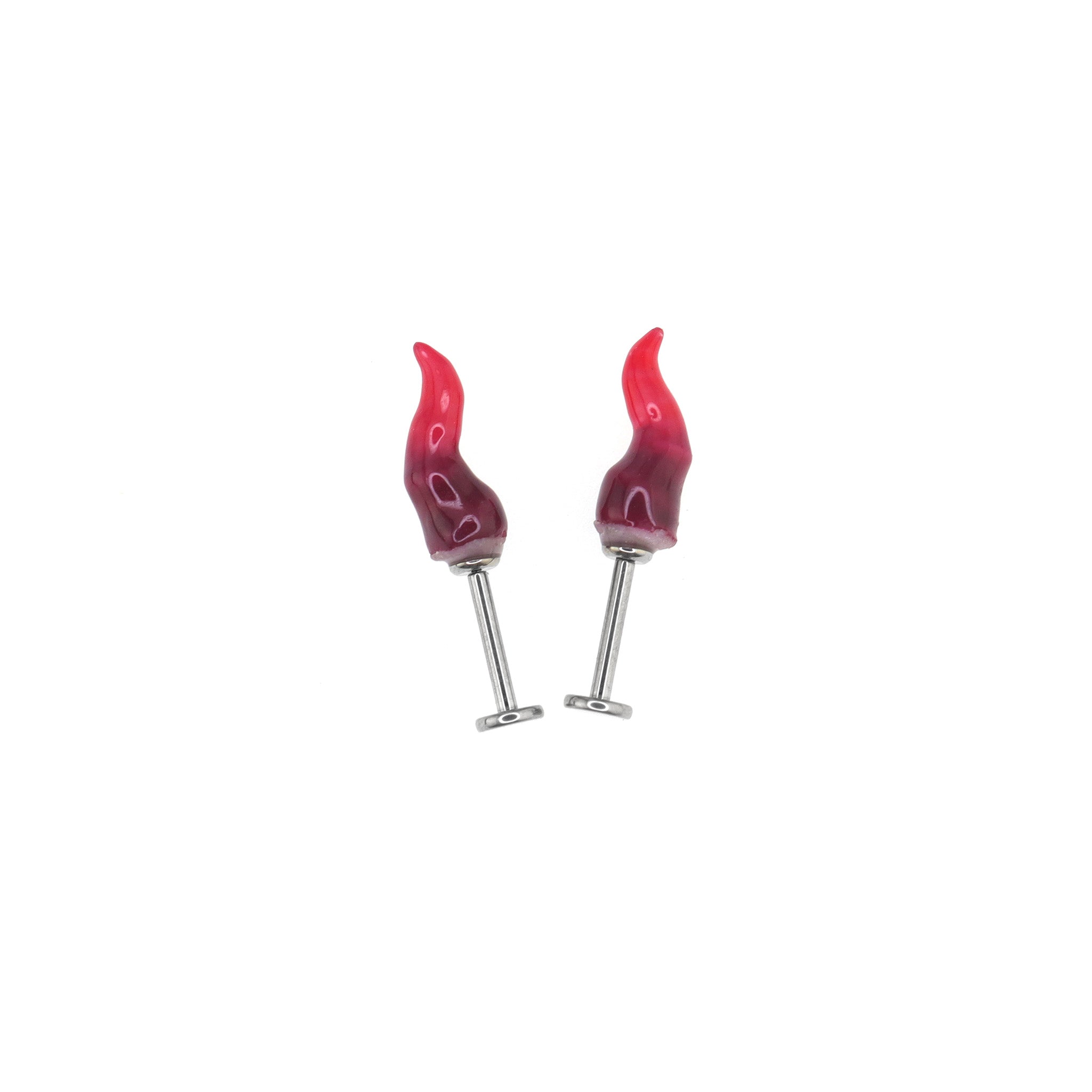 CRUX - Black & Red Satan Demon Titanium Helix Studs - CRUX - Black & Red Satan Demon Titanium Helix Studs - Set / 6mm by CRUXJEWELRY