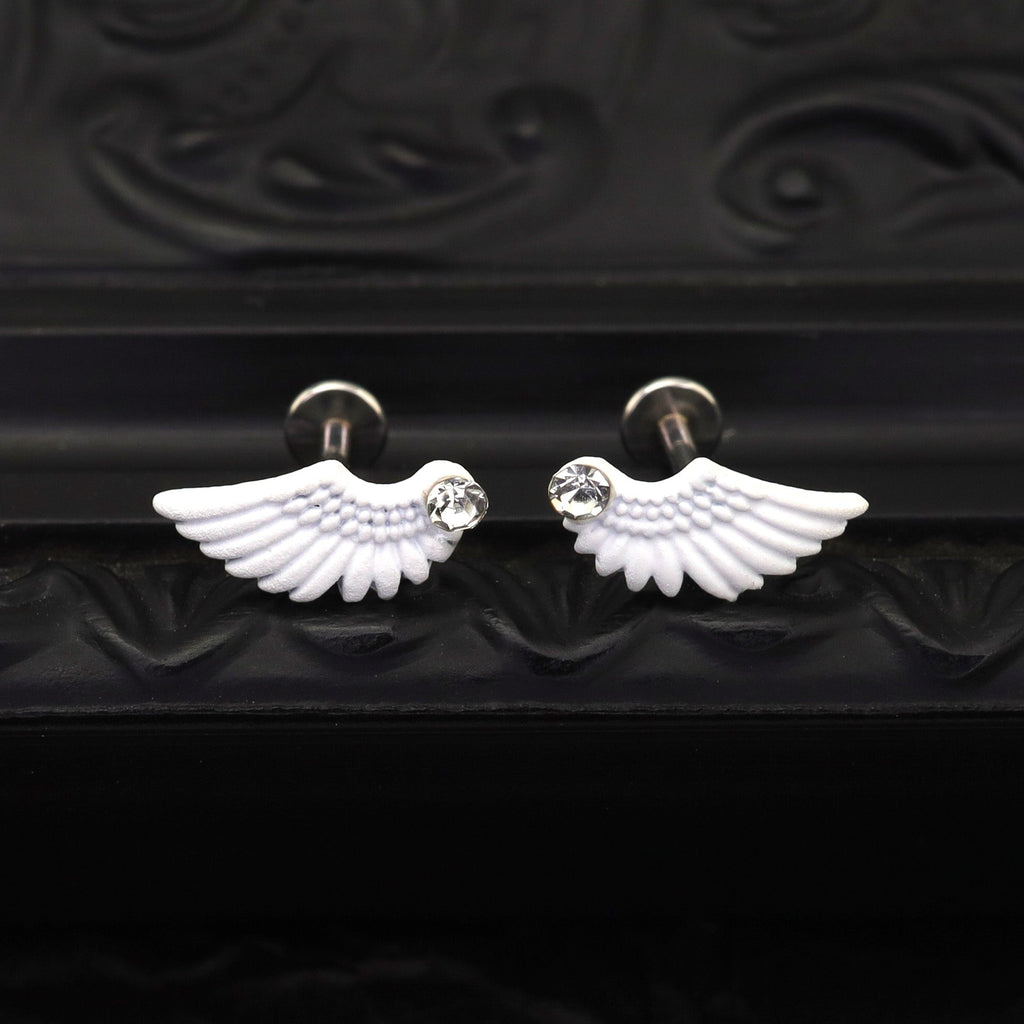 PAIR OF White Wing CZ Internally Threaded stainless steel Studs - PAIR OF White Wing CZ Internally Threaded stainless steel Studs - White / 6mm by CRUXJEWELRY