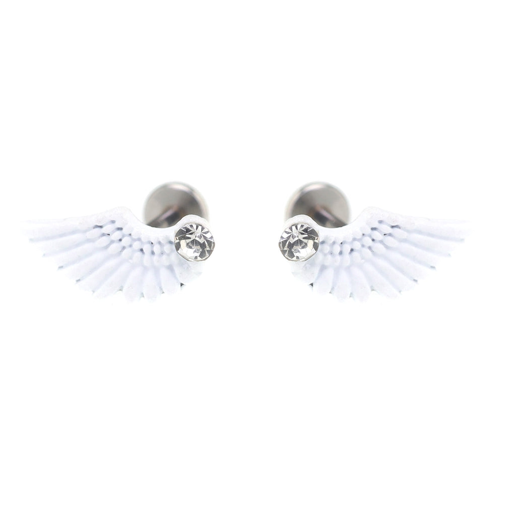 PAIR OF White Wing CZ Internally Threaded stainless steel Studs - PAIR OF White Wing CZ Internally Threaded stainless steel Studs - White / 6mm by CRUXJEWELRY