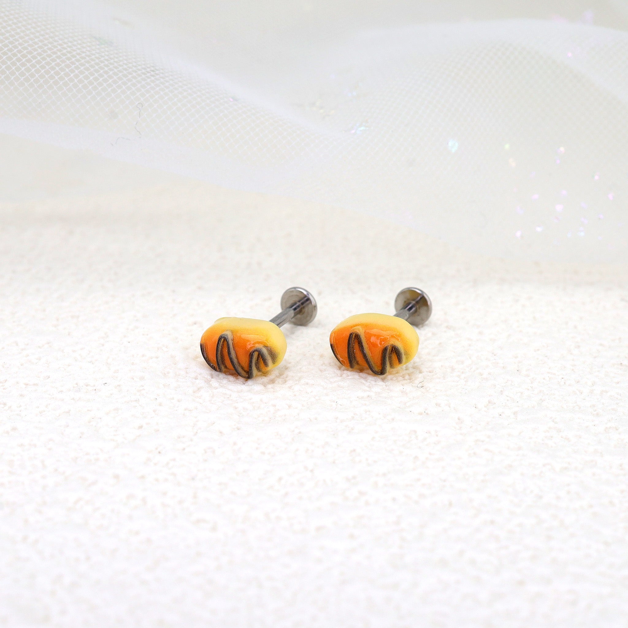 Star Baker - Chocolate Croissant Stainless Steel Ear Studs - Star Baker - Chocolate Croissant Stainless Steel Ear Studs - Set / 0.8mm/20G by CRUXJEWELRY