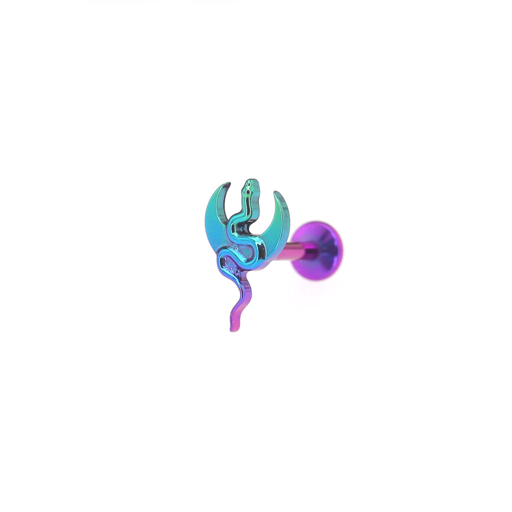 Moon & Snake Internally Threaded Titanium Ear Studs - Moon & Snake Internally Threaded Titanium Ear Studs - Purple-Blue Gradient / 6mm by CRUXJEWELRY