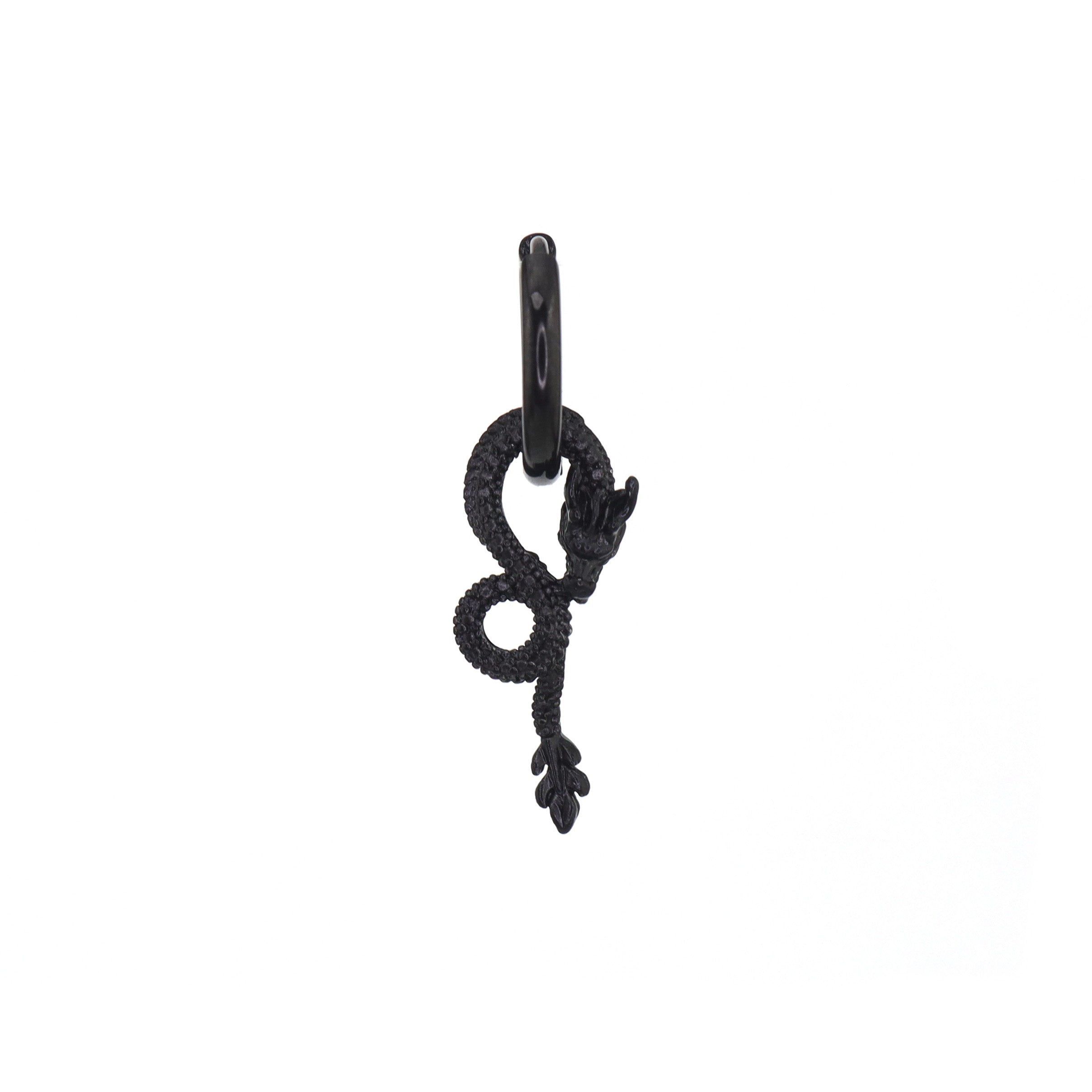 Black Engraved Evil Dragon Pendant Stainless Steel Earrings - Black Engraved Evil Dragon Pendant Stainless Steel Earrings - Single by CRUXJEWELRY