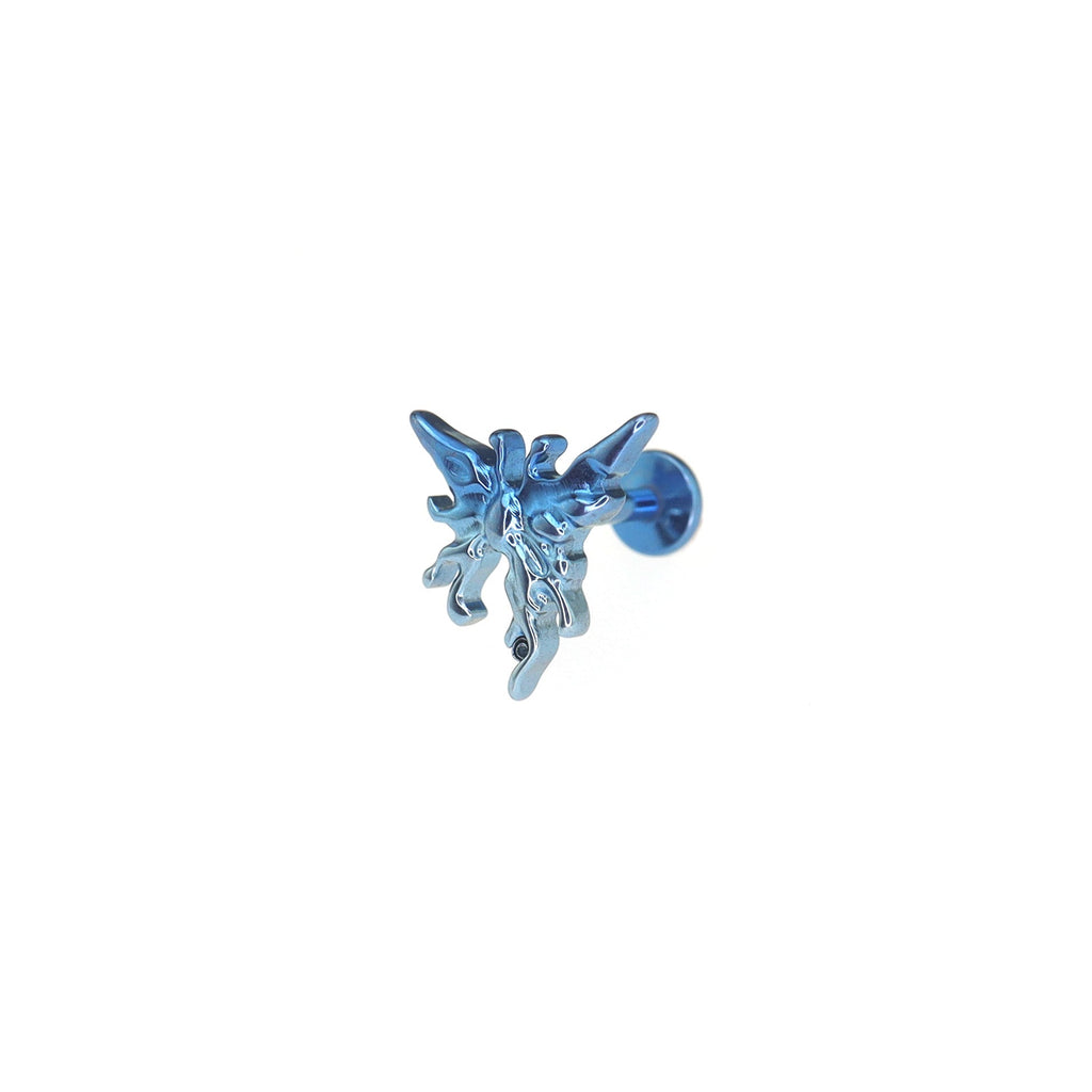 Colorful Engraved Asymmetric Butterfly Internally Threaded Titanium Studs - Colorful Engraved Asymmetric Butterfly Internally Threaded Titanium Studs - Blue-White Gradient / 5mm by CRUXJEWELRY